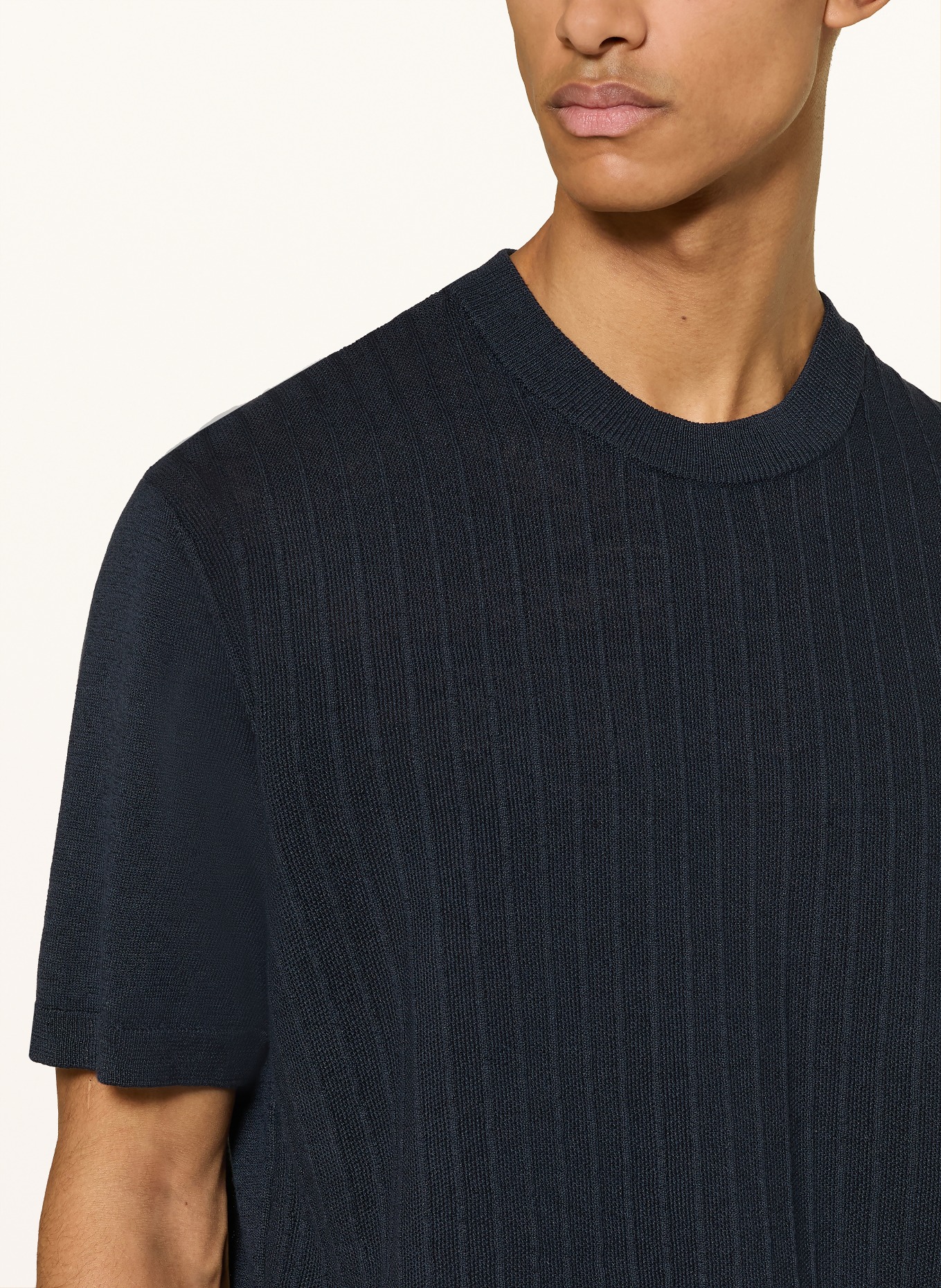 BOSS Strickshirt KAJORDINO mit Leinen: DUNKELBLAU