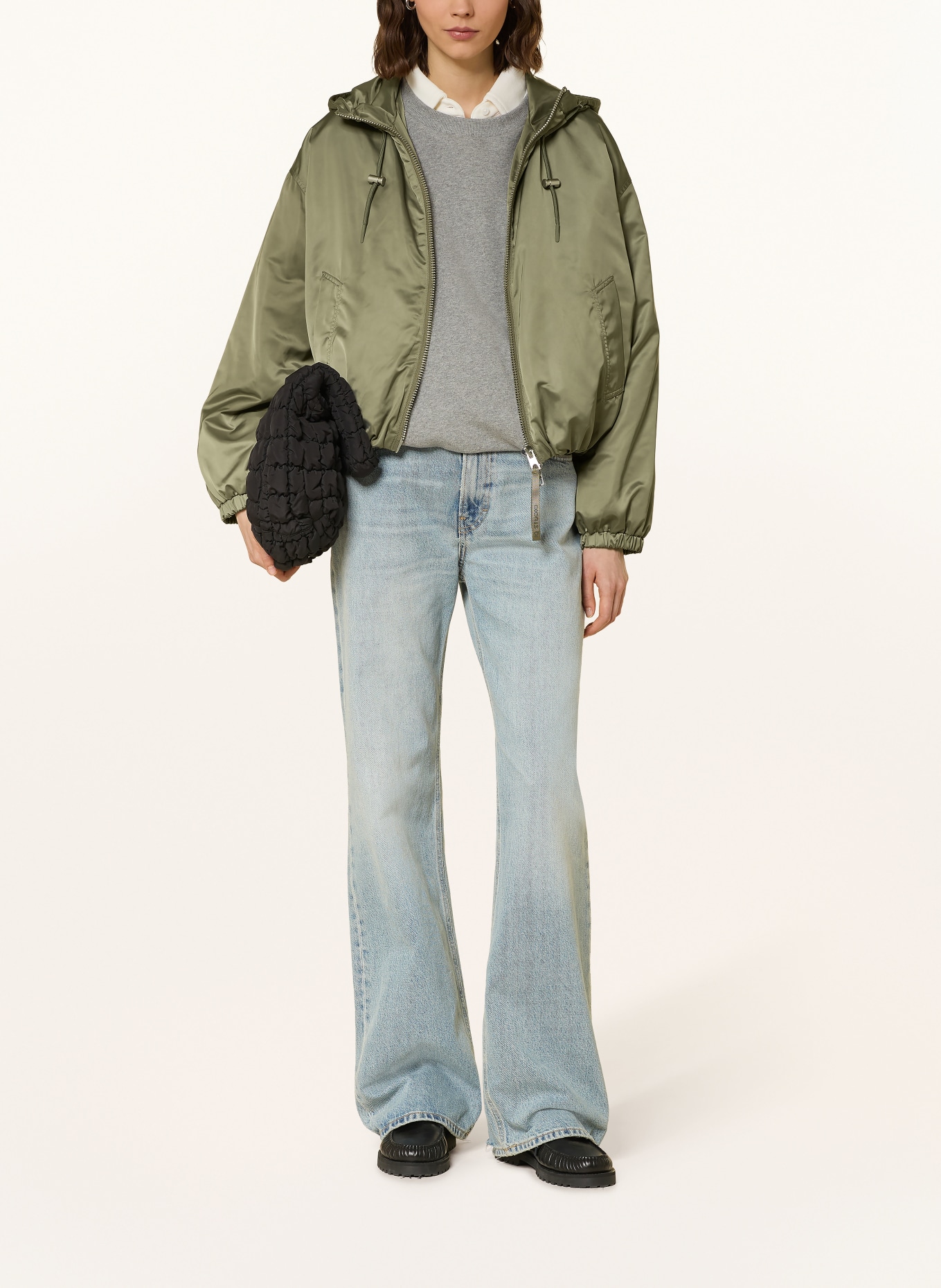 IQ STUDIO satin jacket: OLIVE