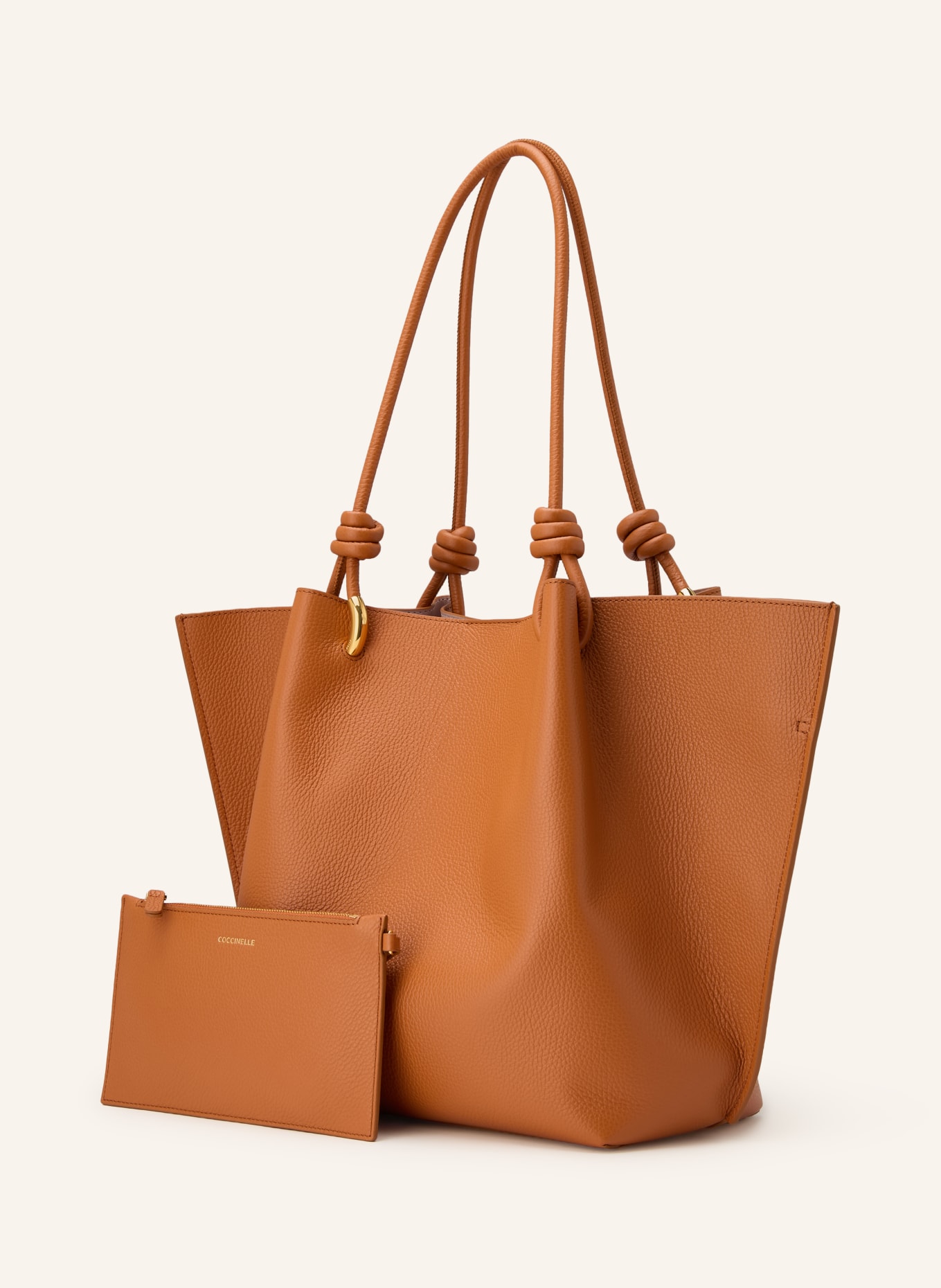 COCCINELLE FINN LARGE shopper with pouch: DARK ORANGE / GOLD