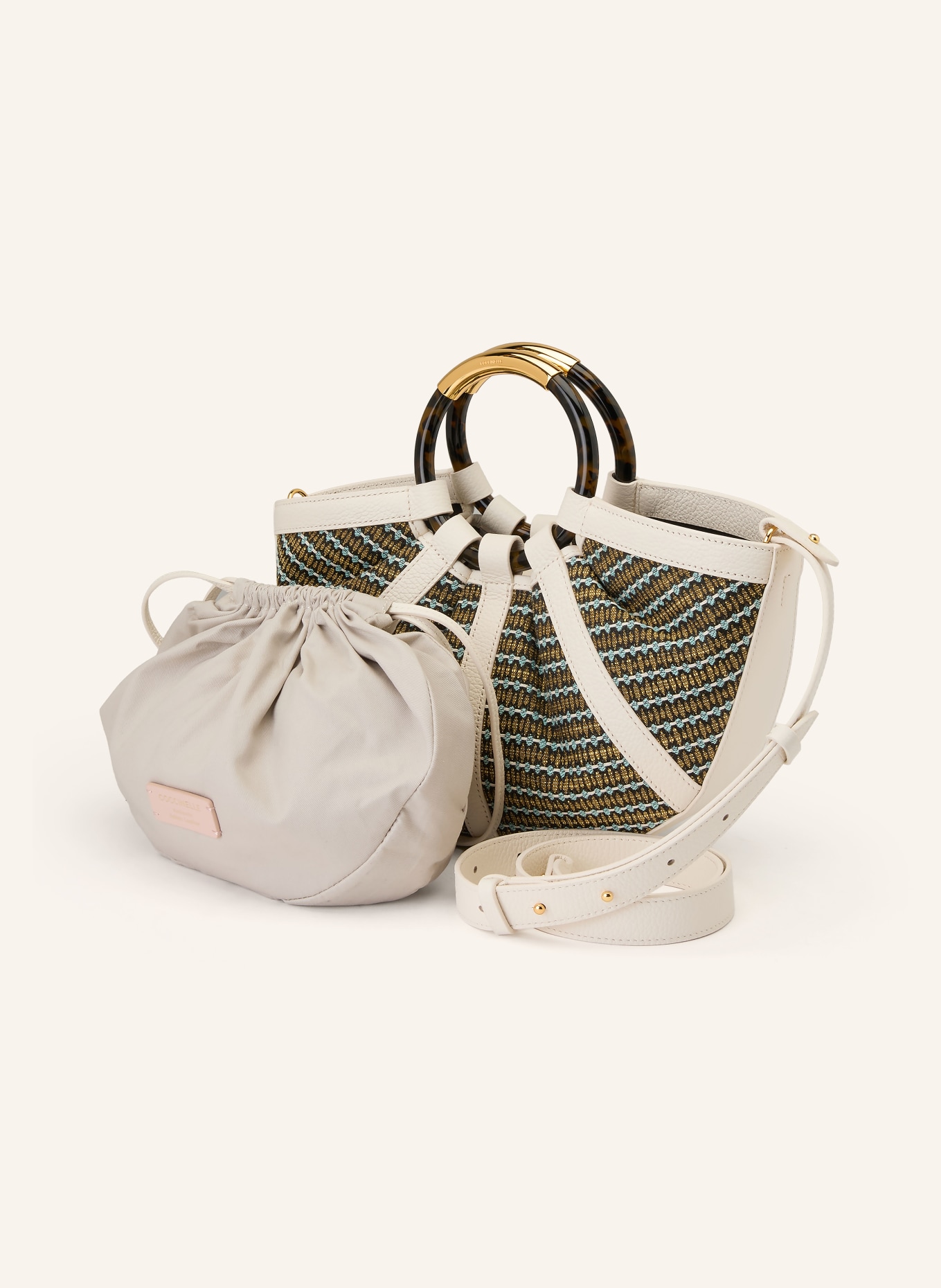 COCCINELLE Sac à main avec pochette: ÉCRU / OR / MARRON