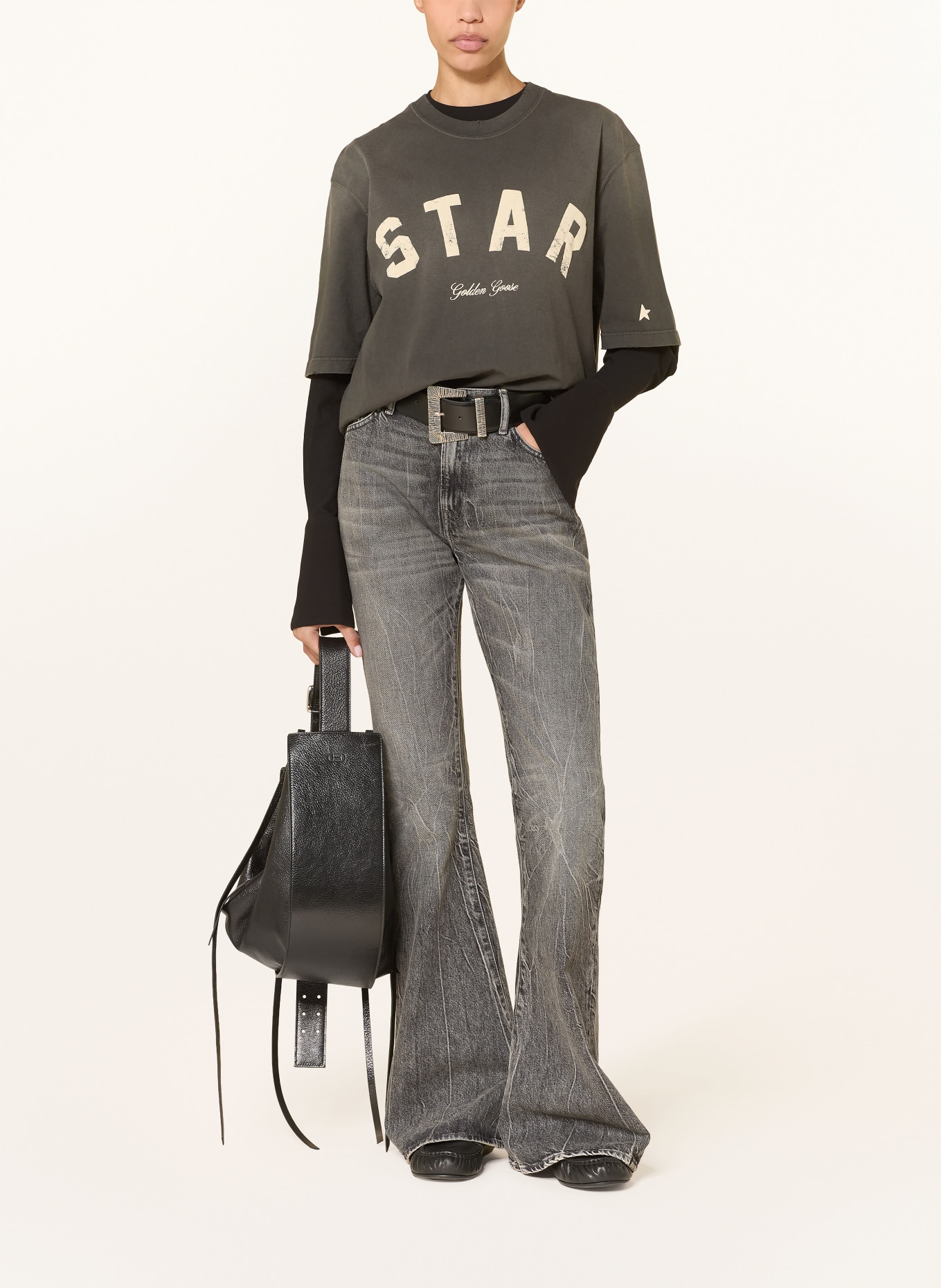 GOLDEN GOOSE T-Shirt: DUNKELGRAU / CREME