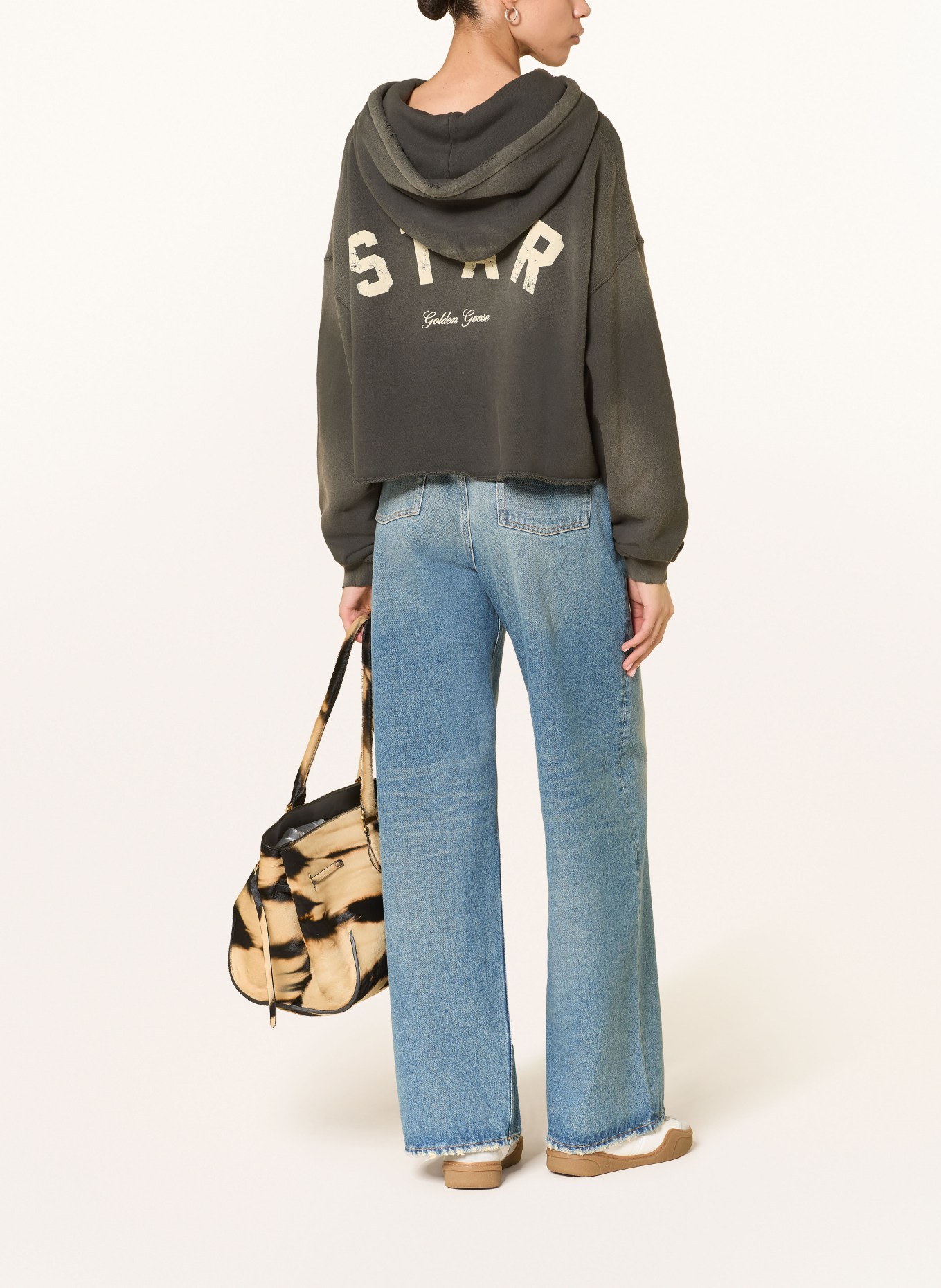 GOLDEN GOOSE Sweat à capuche oversize STAR: KAKI / ÉCRU