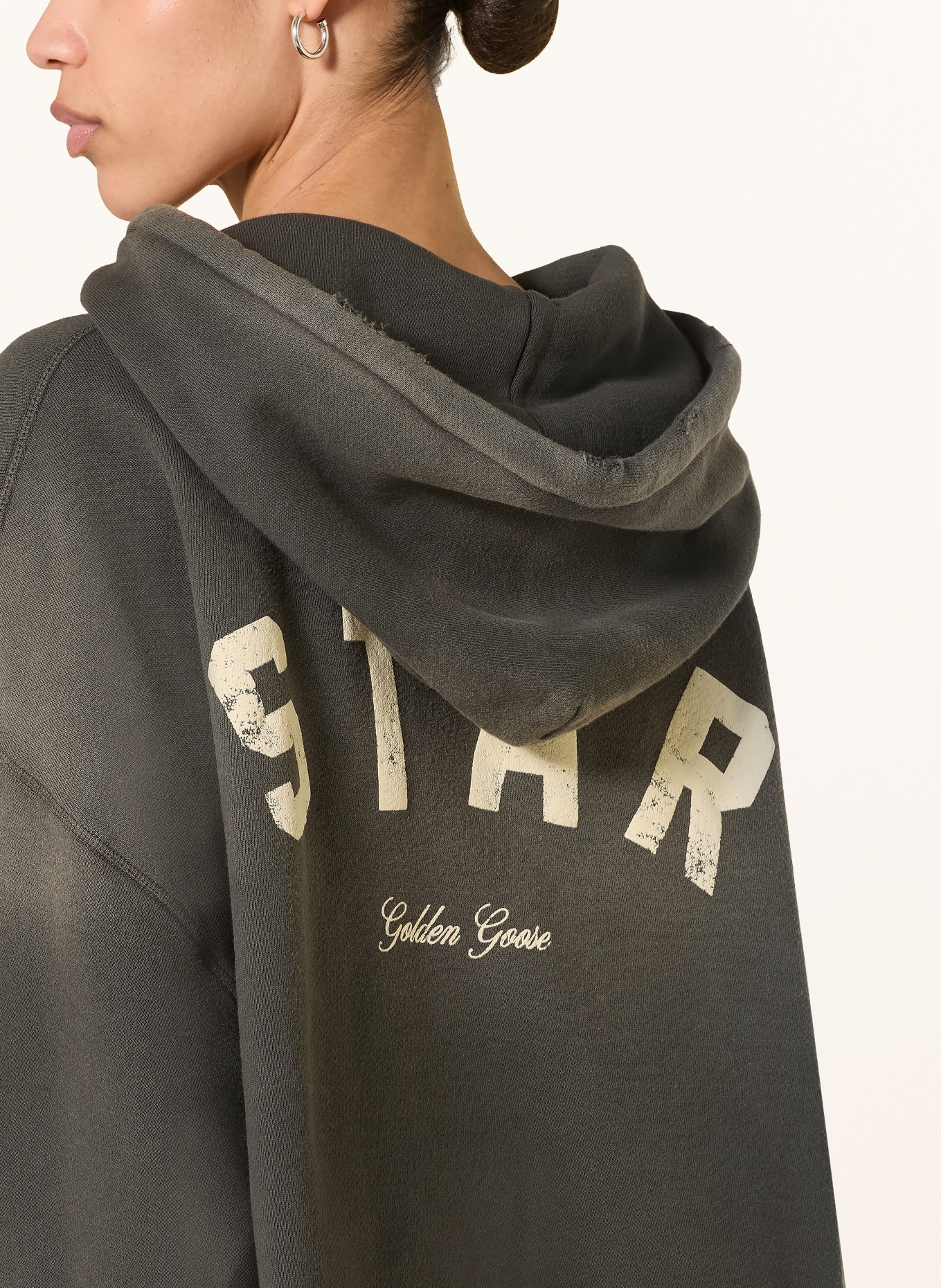 GOLDEN GOOSE Sweat à capuche oversize STAR: KAKI / ÉCRU