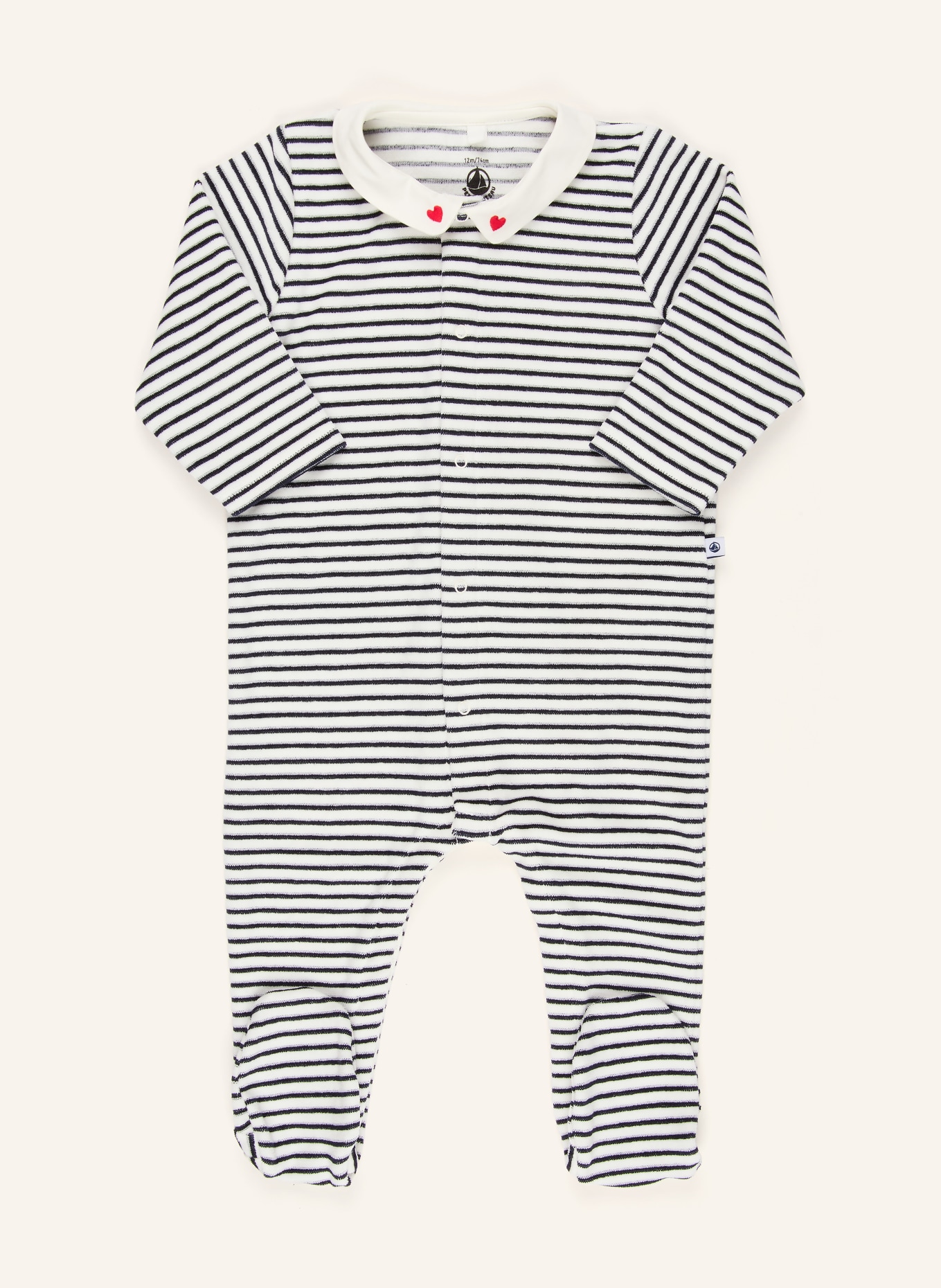 PETIT BATEAU Strampler: ECRU / DUNKELBLAU
