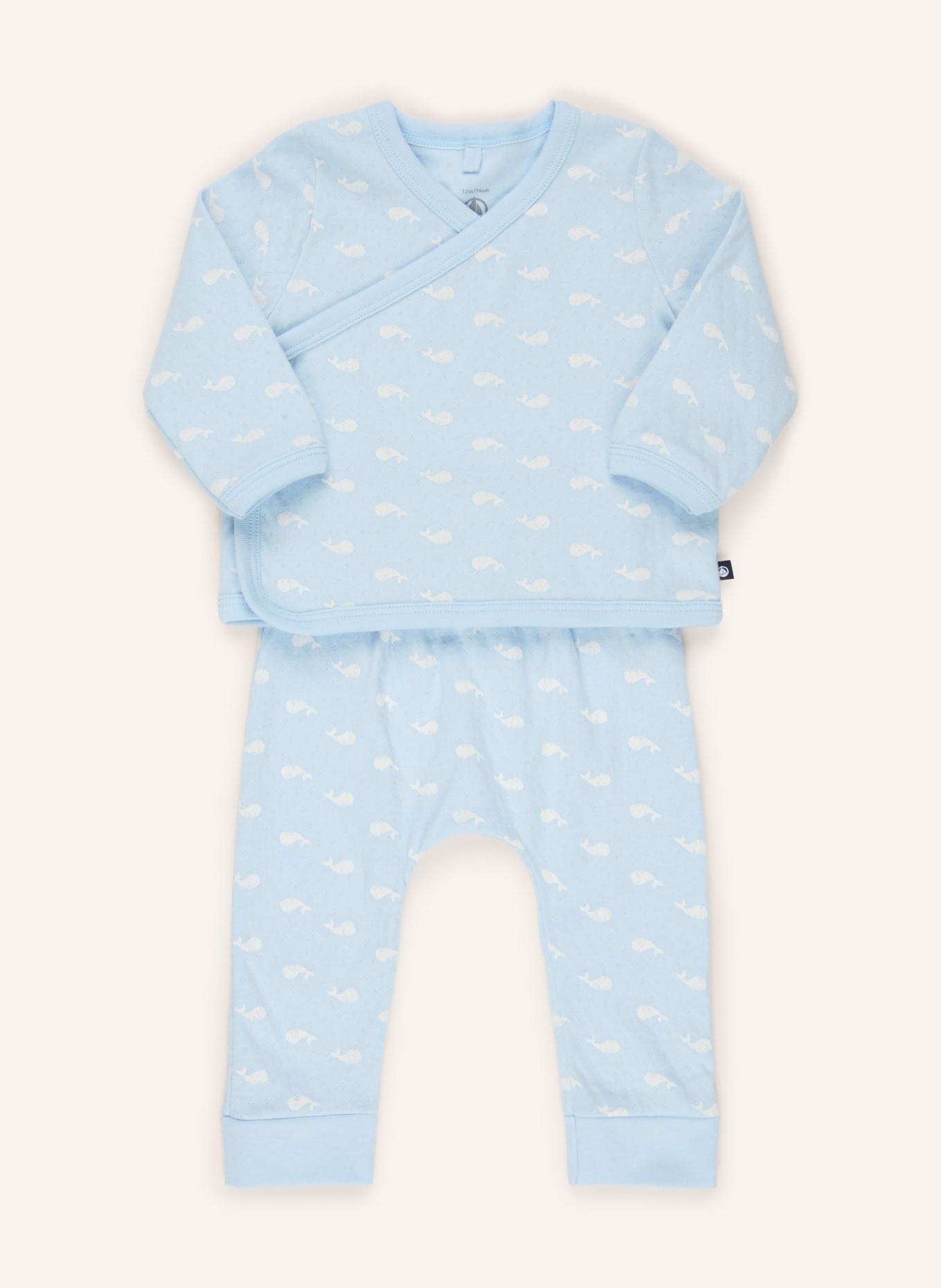PETIT BATEAU Set: Wickelshirt und Hose: HELLBLAU / WEISS