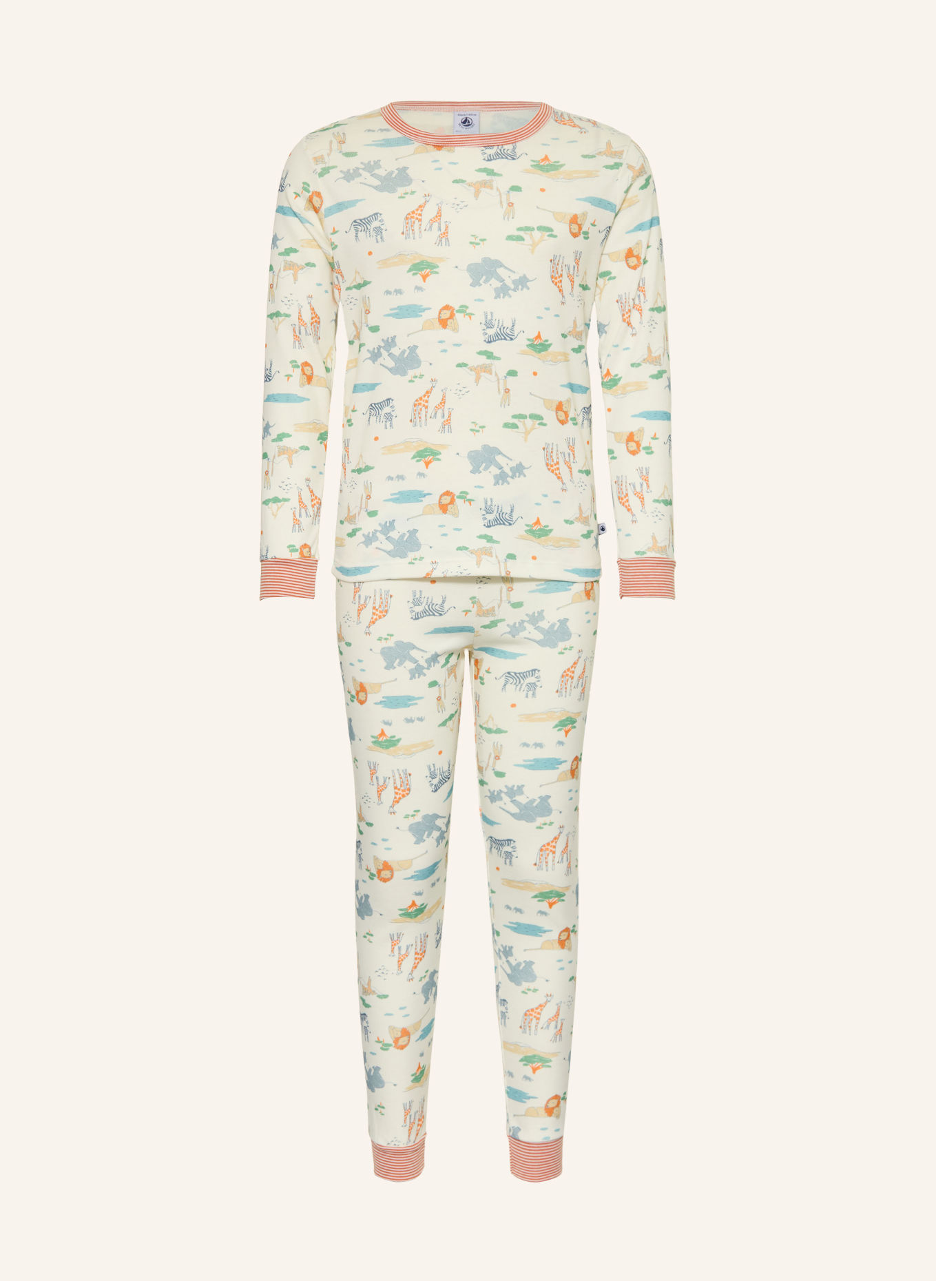 PETIT BATEAU Schlafanzug: ECRU / ORANGE / GRÜN