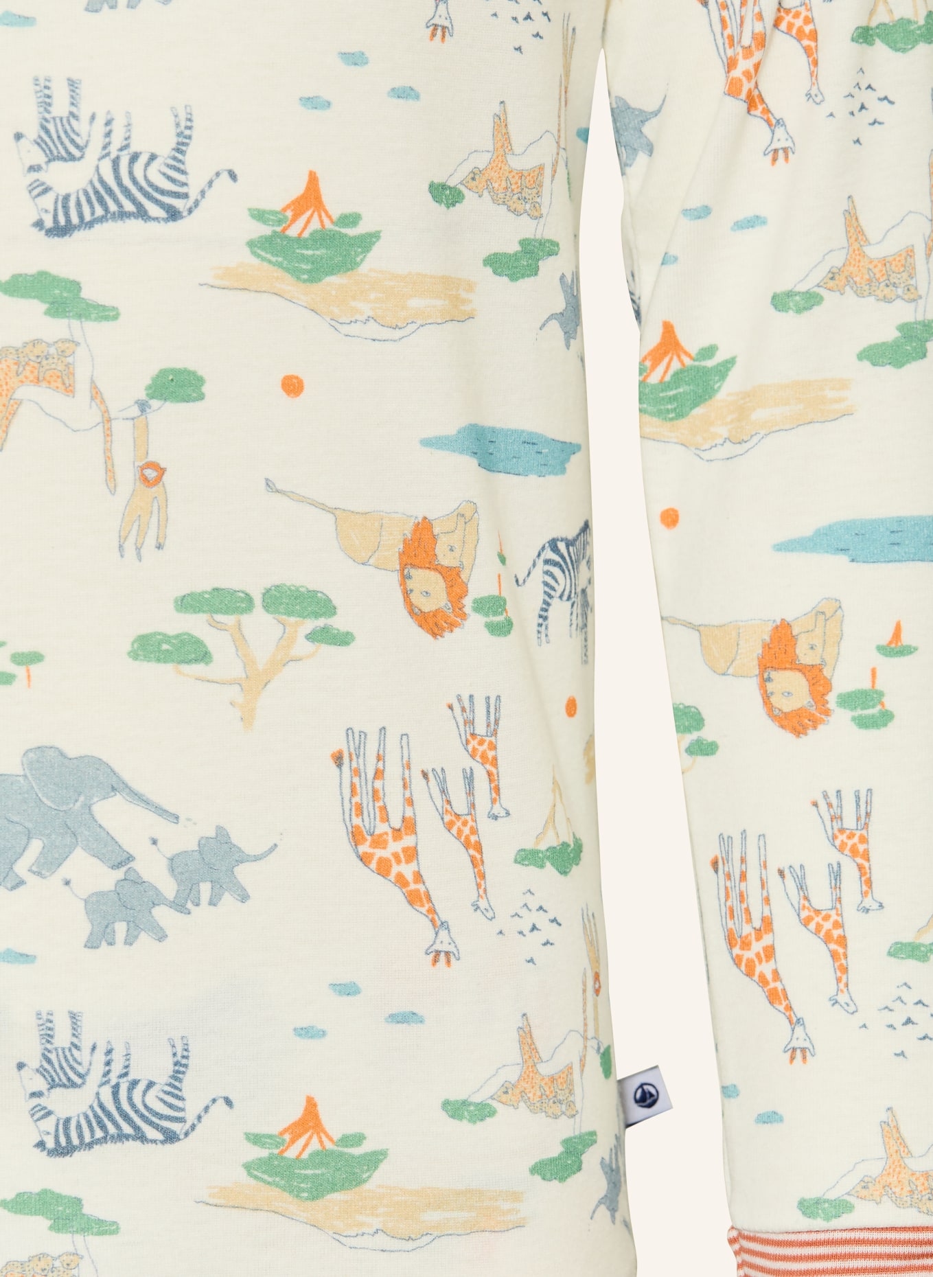 PETIT BATEAU Schlafanzug: ECRU / ORANGE / GRÜN