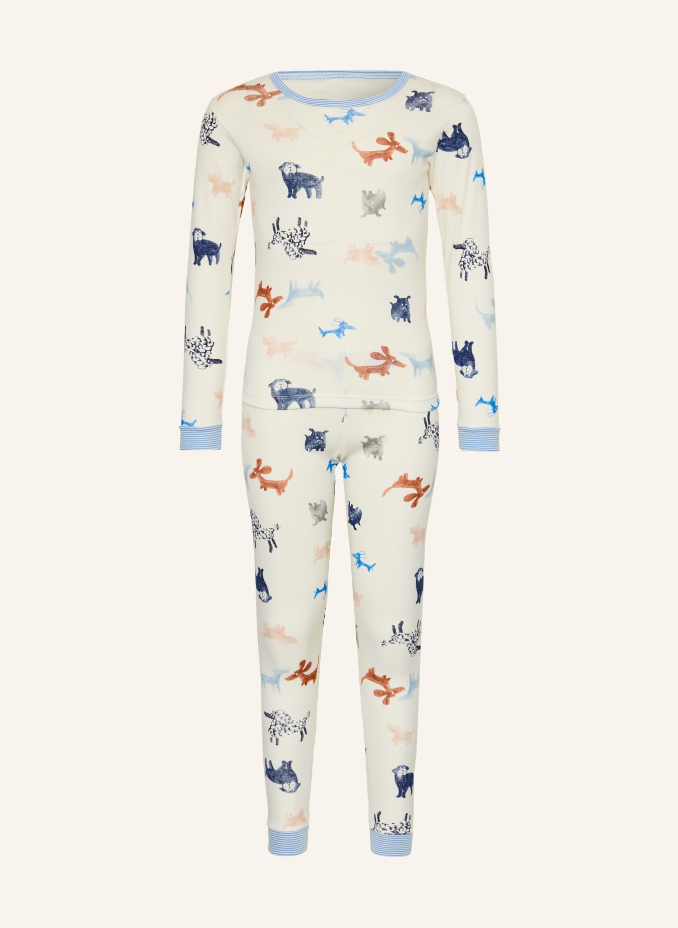 PETIT BATEAU Schlafanzug: ECRU / BRAUN / BLAU