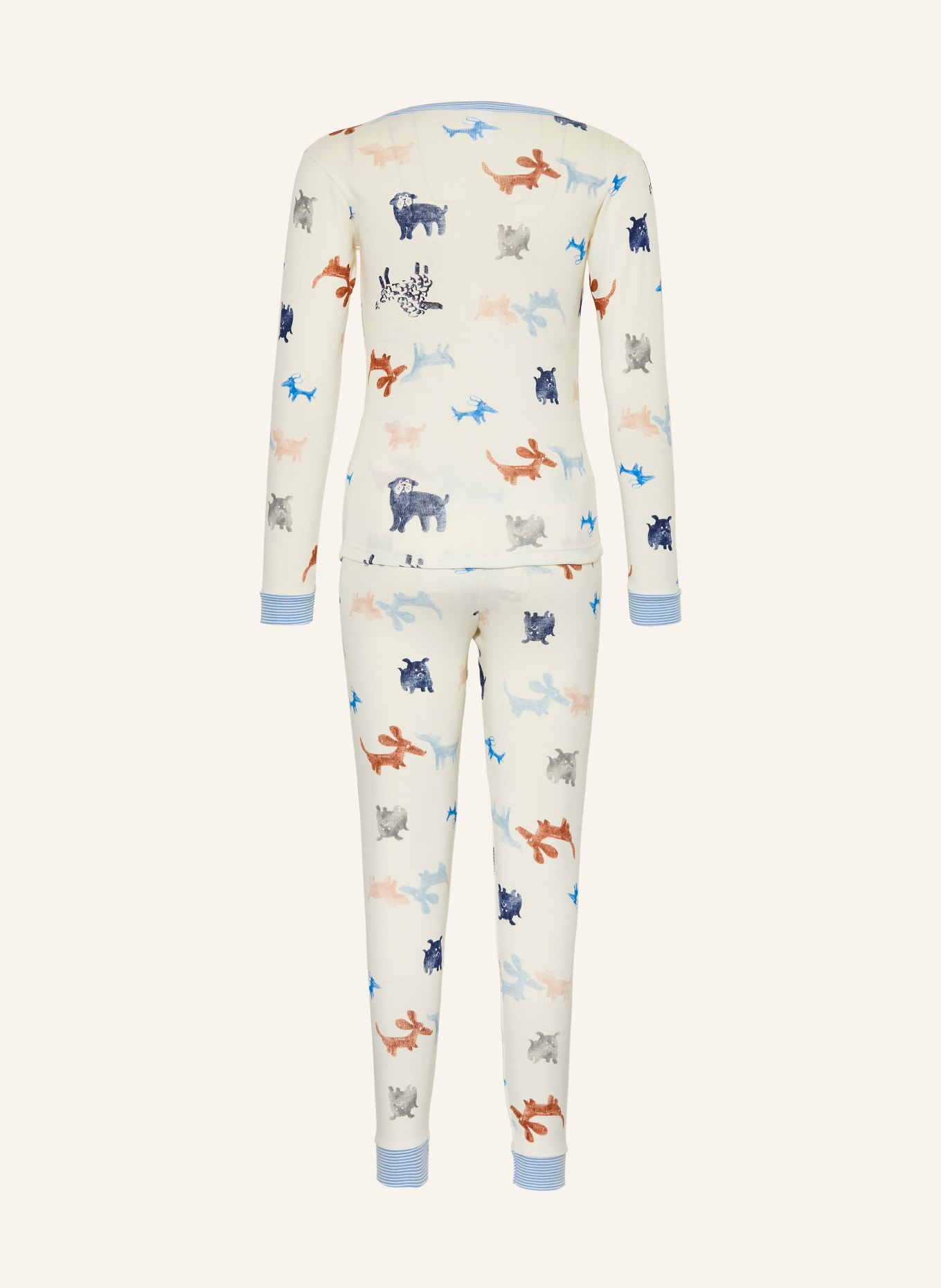 PETIT BATEAU Schlafanzug: ECRU / BRAUN / BLAU