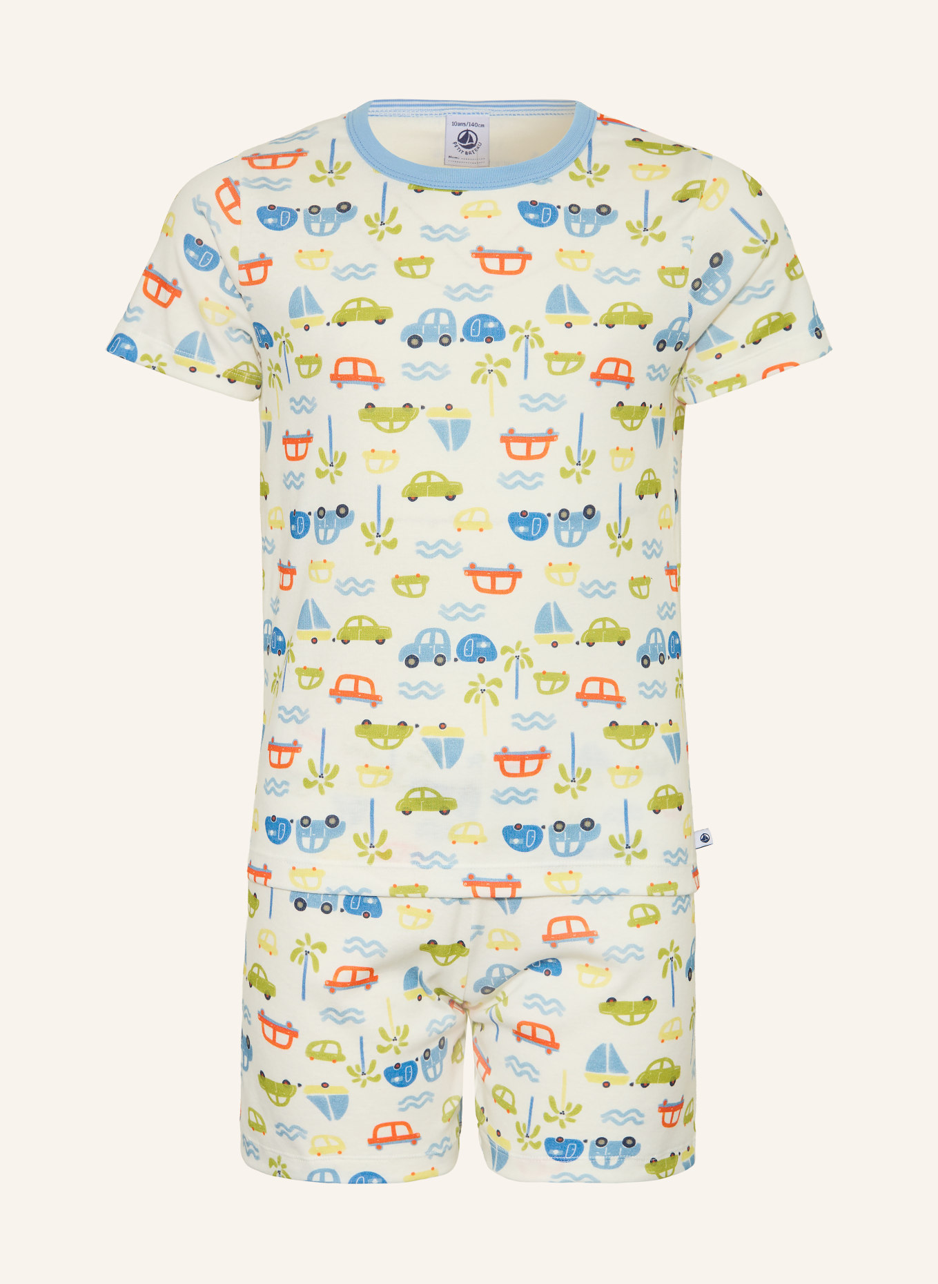 PETIT BATEAU Shorty-Schlafanzug: ECRU / ROT / BLAU
