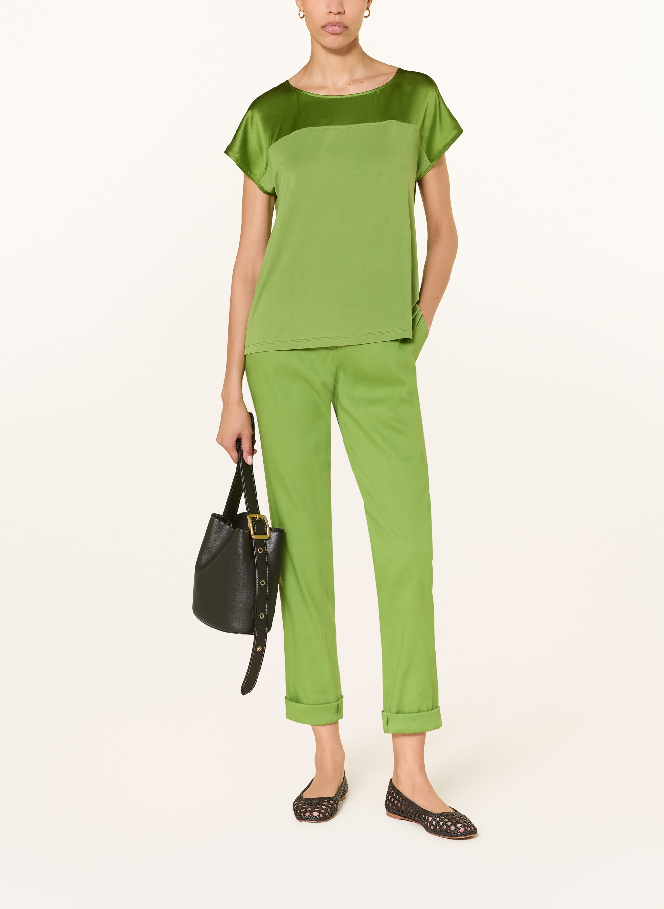 MARC CAIN Blouse shirt in a mix of materials: 526 garden green