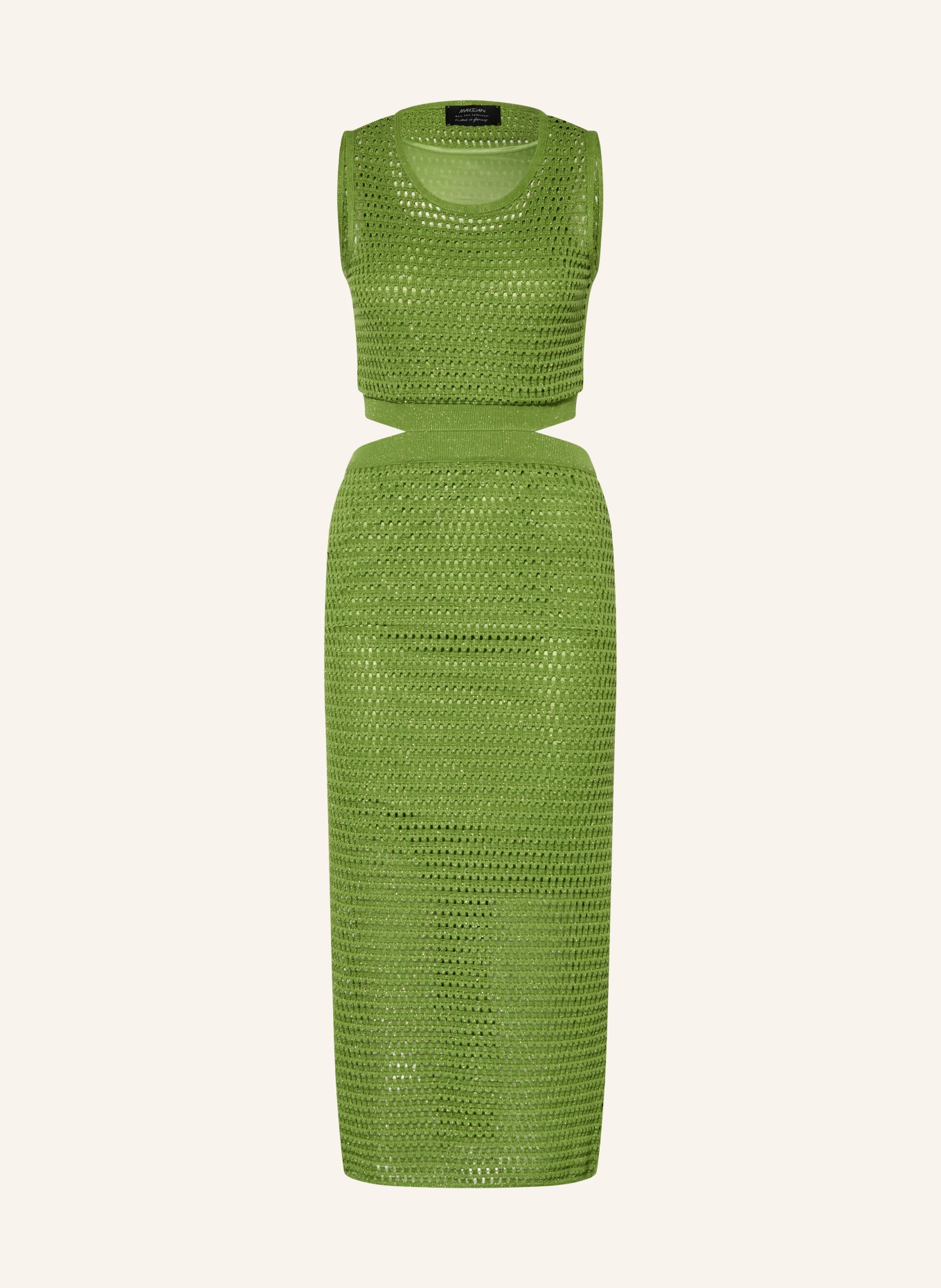 MARC CAIN Strickkleid mit Cut-outs und Galonstreifen: 526 garden green
