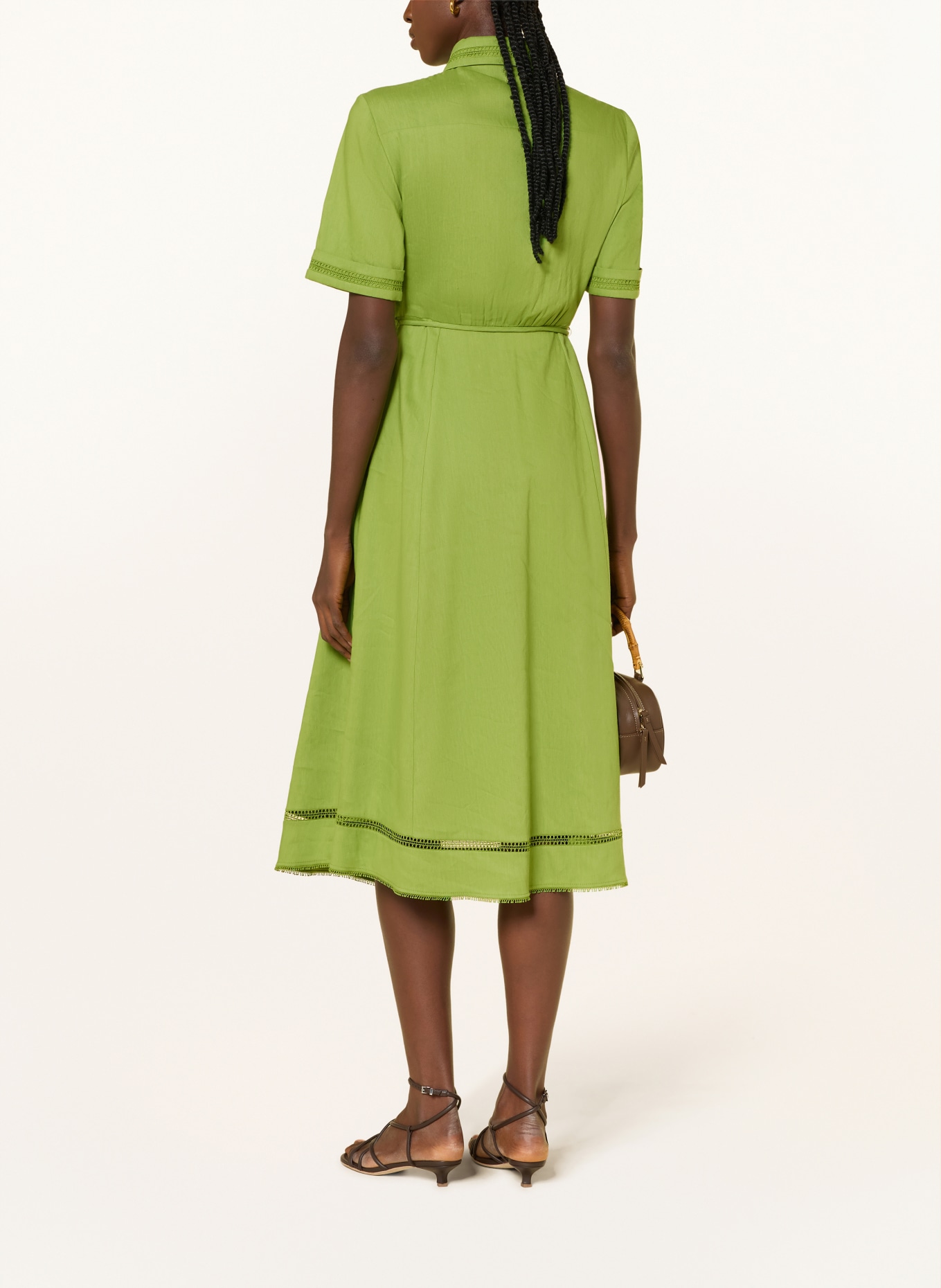 MARC CAIN Hemdblusenkleid mit Leinen und Spitze: 526 garden green