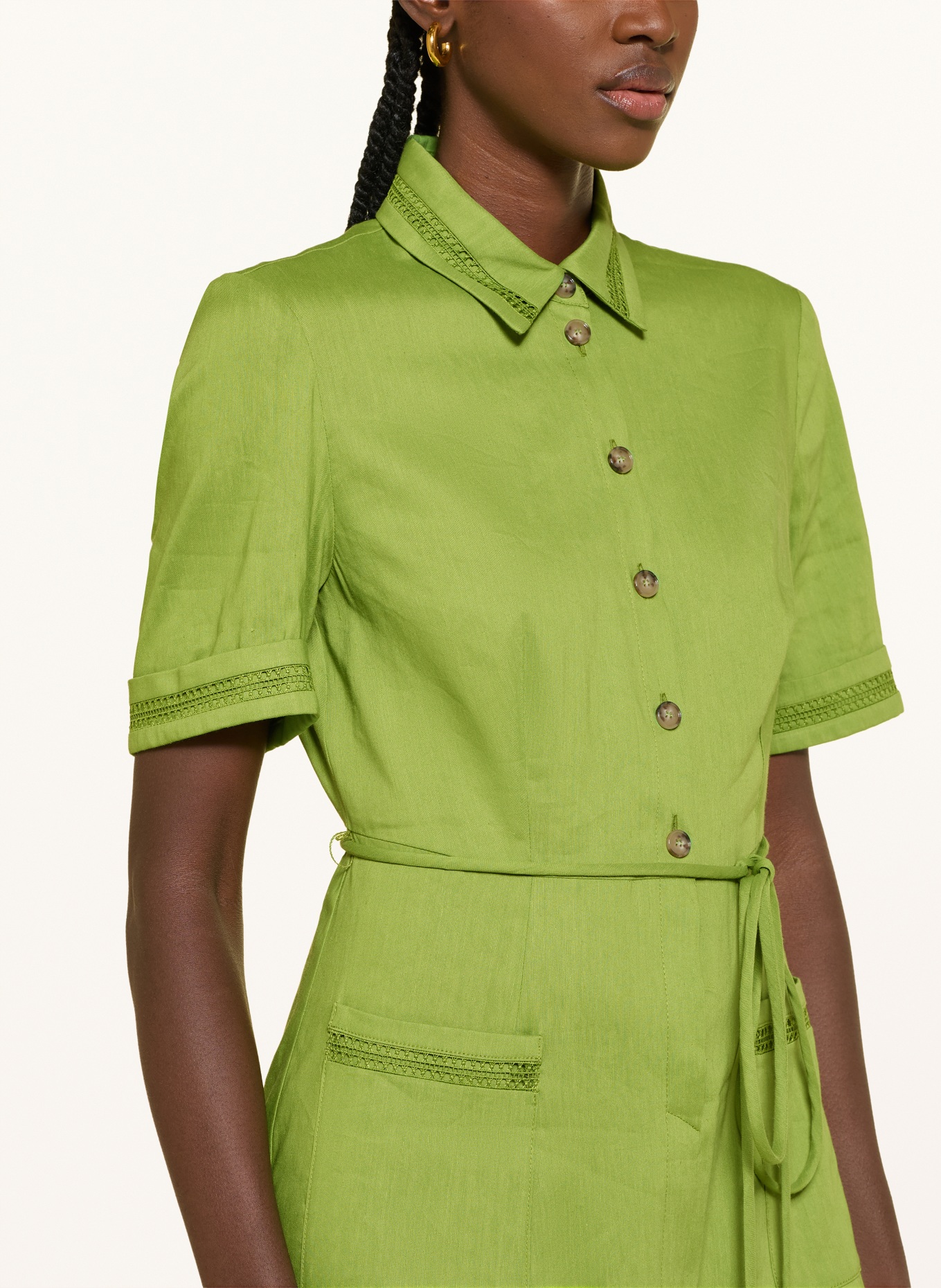 MARC CAIN Hemdblusenkleid mit Leinen und Spitze: 526 garden green