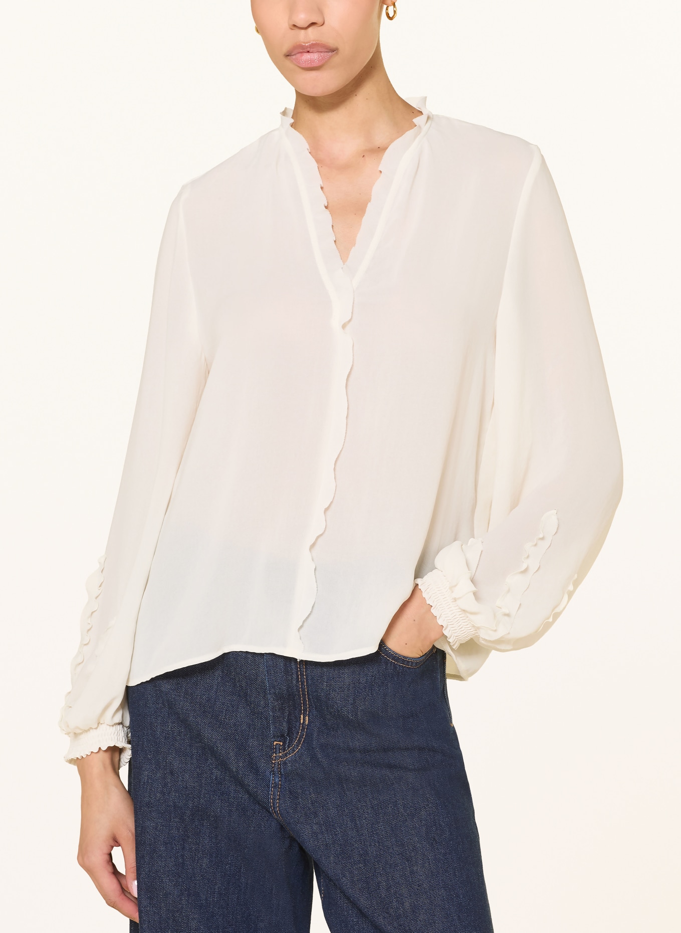 MARC CAIN Blusenshirt mit Rüschen: 112 bright ecru