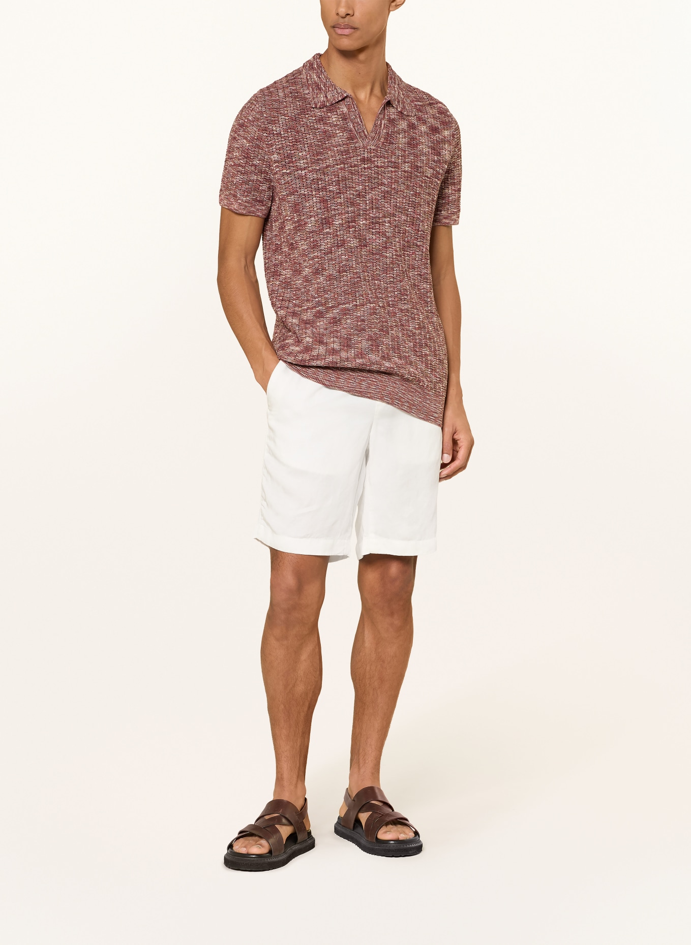 STRELLSON Gebreid poloshirt FIRO: DONKERROOD / LICHTBRUIN / BRUIN