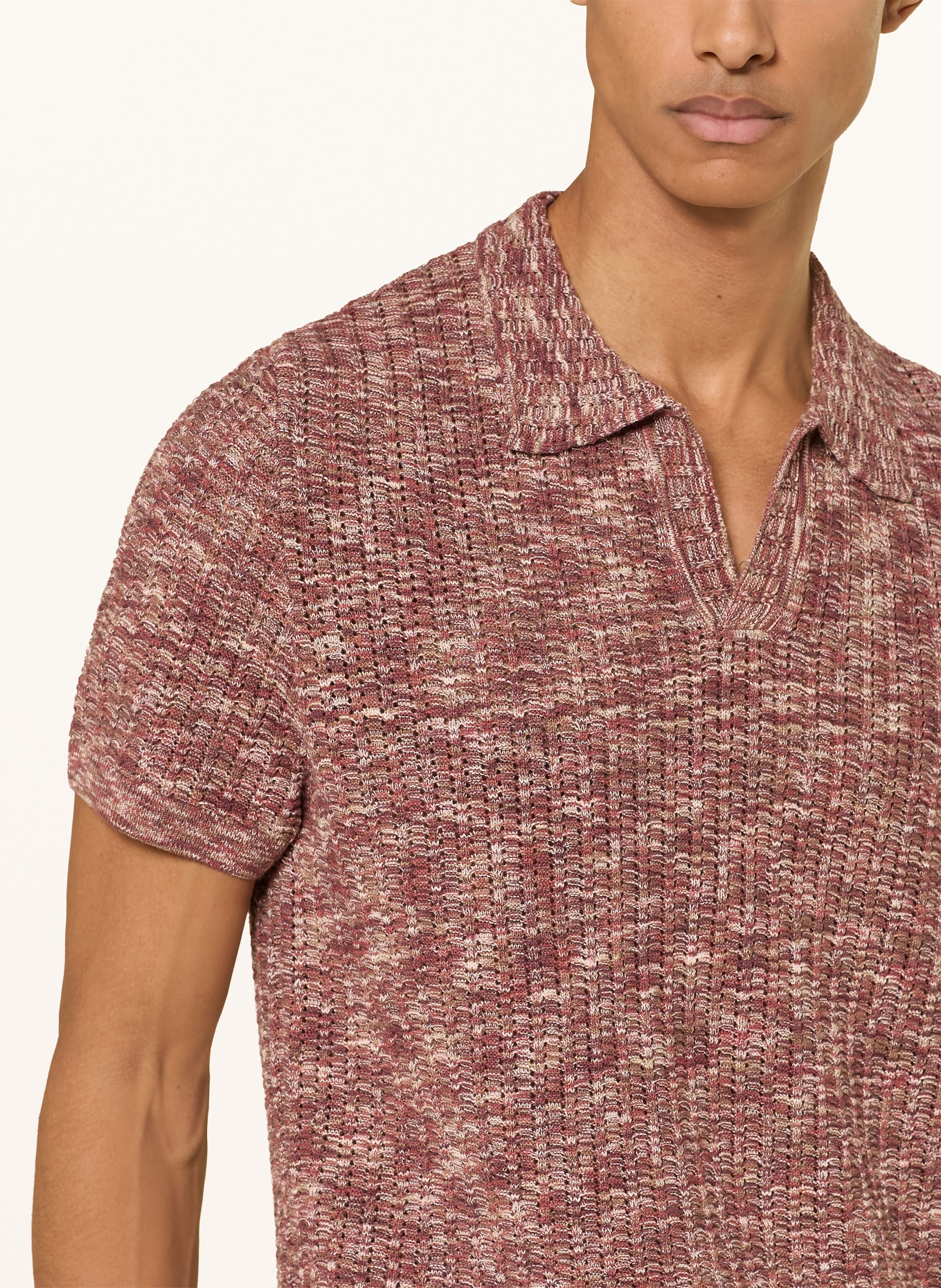 STRELLSON Gebreid poloshirt FIRO: DONKERROOD / LICHTBRUIN / BRUIN