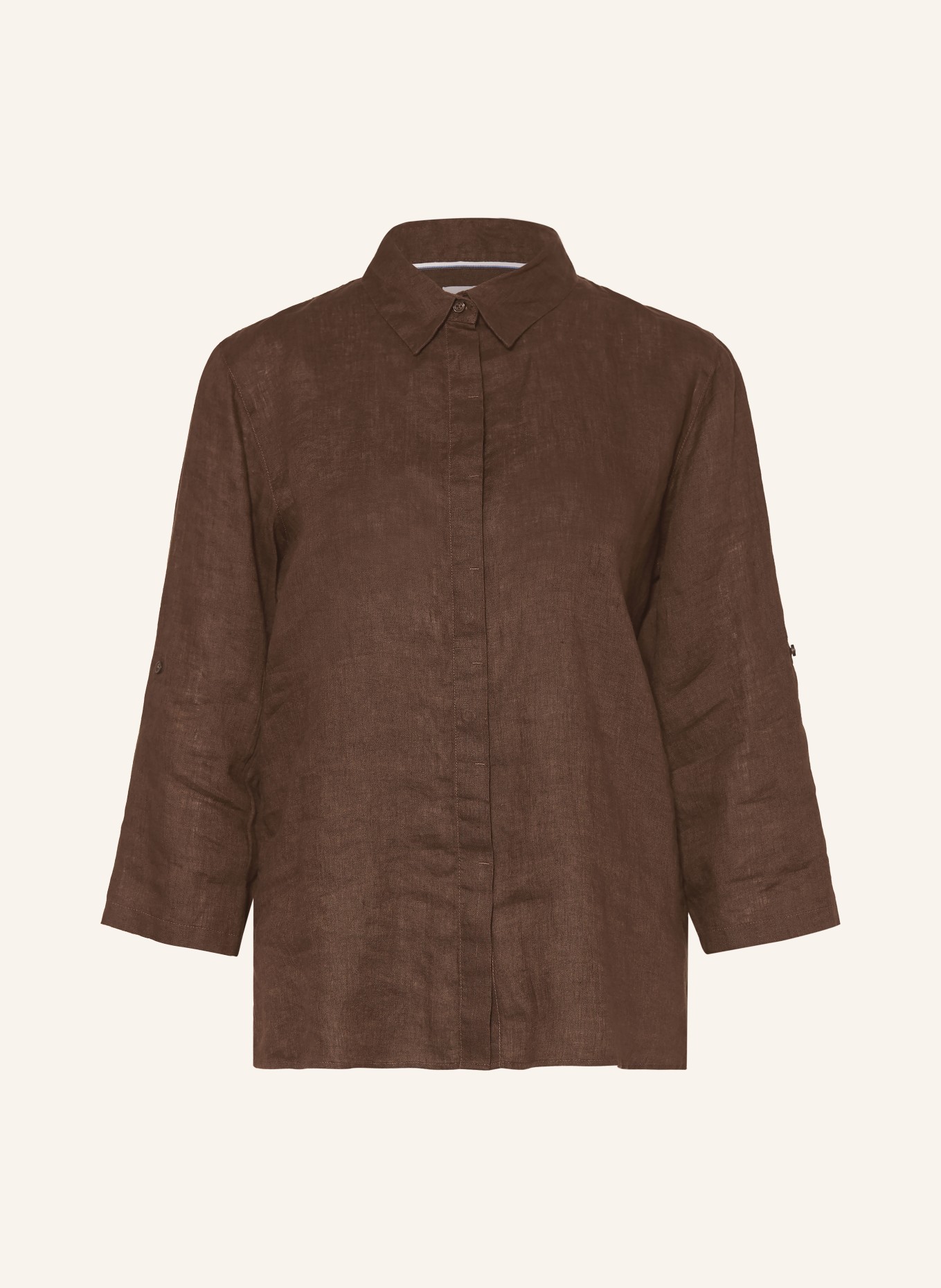 BRAX Bluzka koszulowa VICKI z lnu z rękawami 3/4: CIEMNOBRĄZOWY