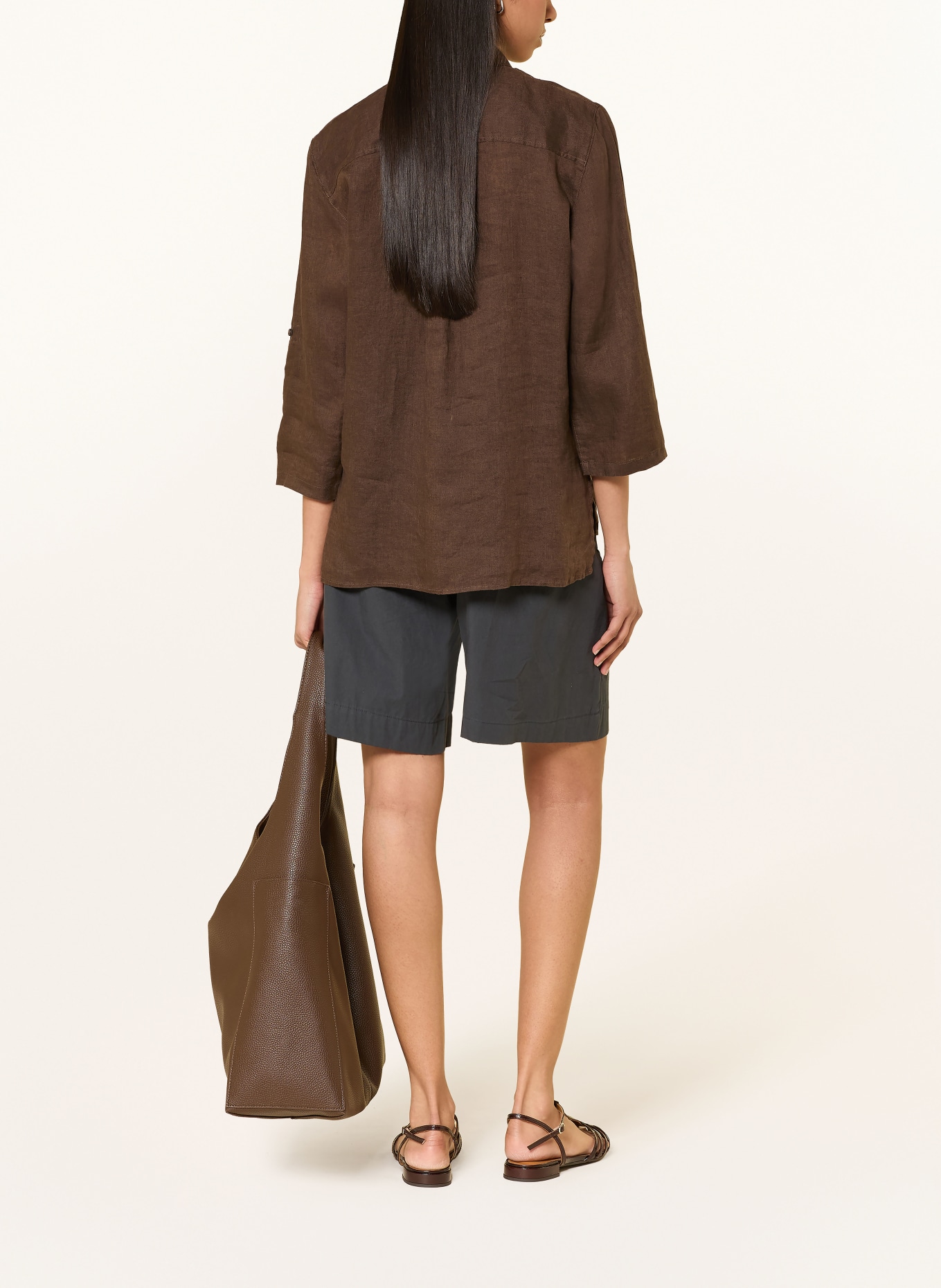 BRAX Bluzka koszulowa VICKI z lnu z rękawami 3/4: CIEMNOBRĄZOWY