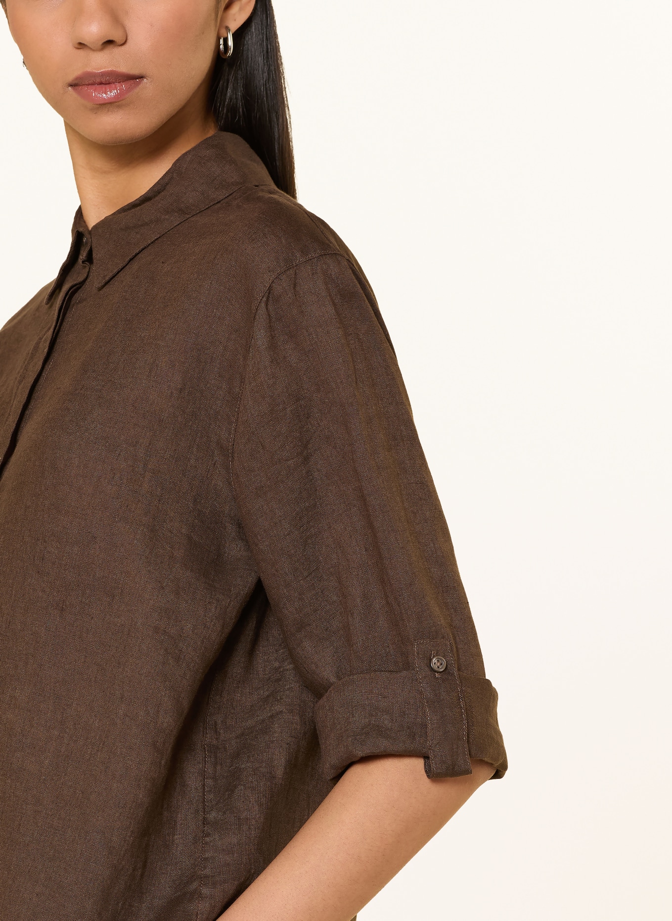 BRAX Bluzka koszulowa VICKI z lnu z rękawami 3/4: CIEMNOBRĄZOWY