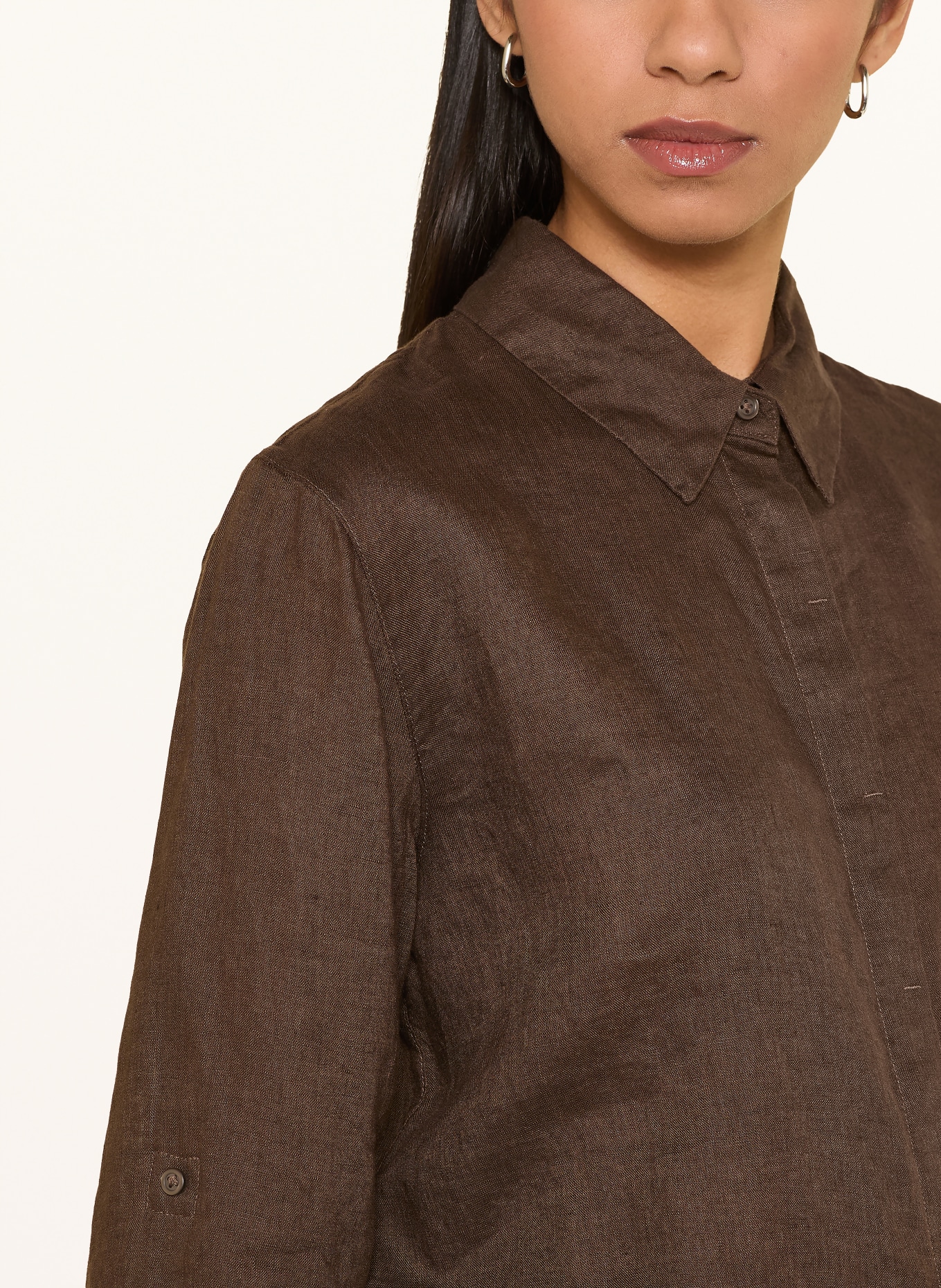 BRAX Bluzka koszulowa VICKI z lnu z rękawami 3/4: CIEMNOBRĄZOWY