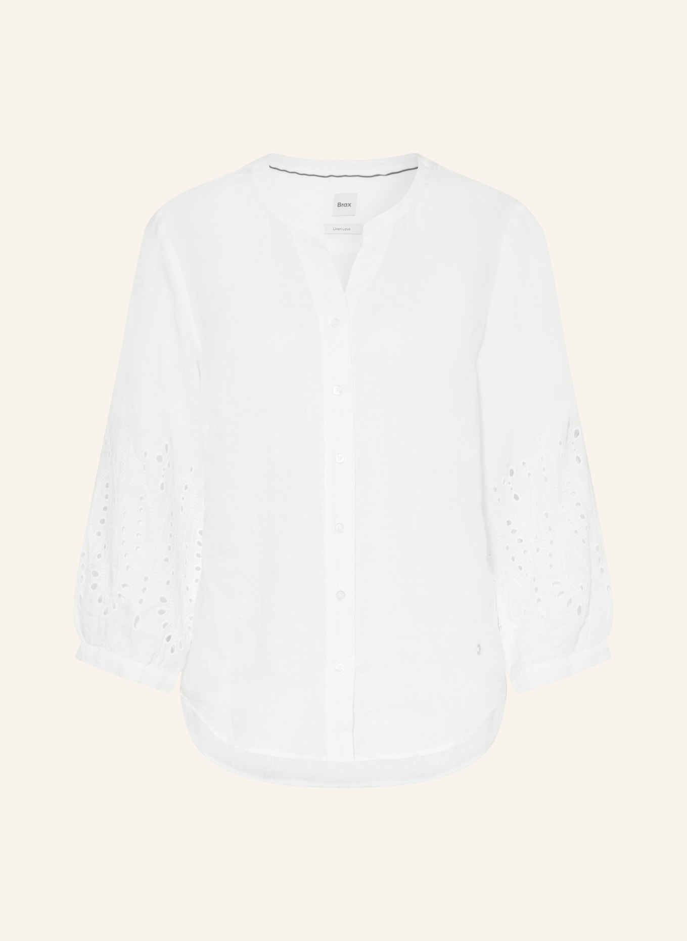 BRAX Linnen blouse VELIA met opengewerkte kant: WIT