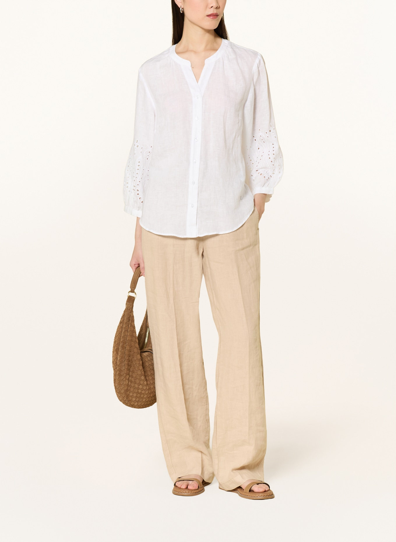 BRAX Linnen blouse VELIA met opengewerkte kant: WIT