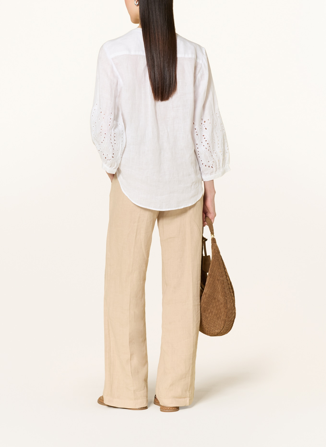 BRAX Linnen blouse VELIA met opengewerkte kant: WIT