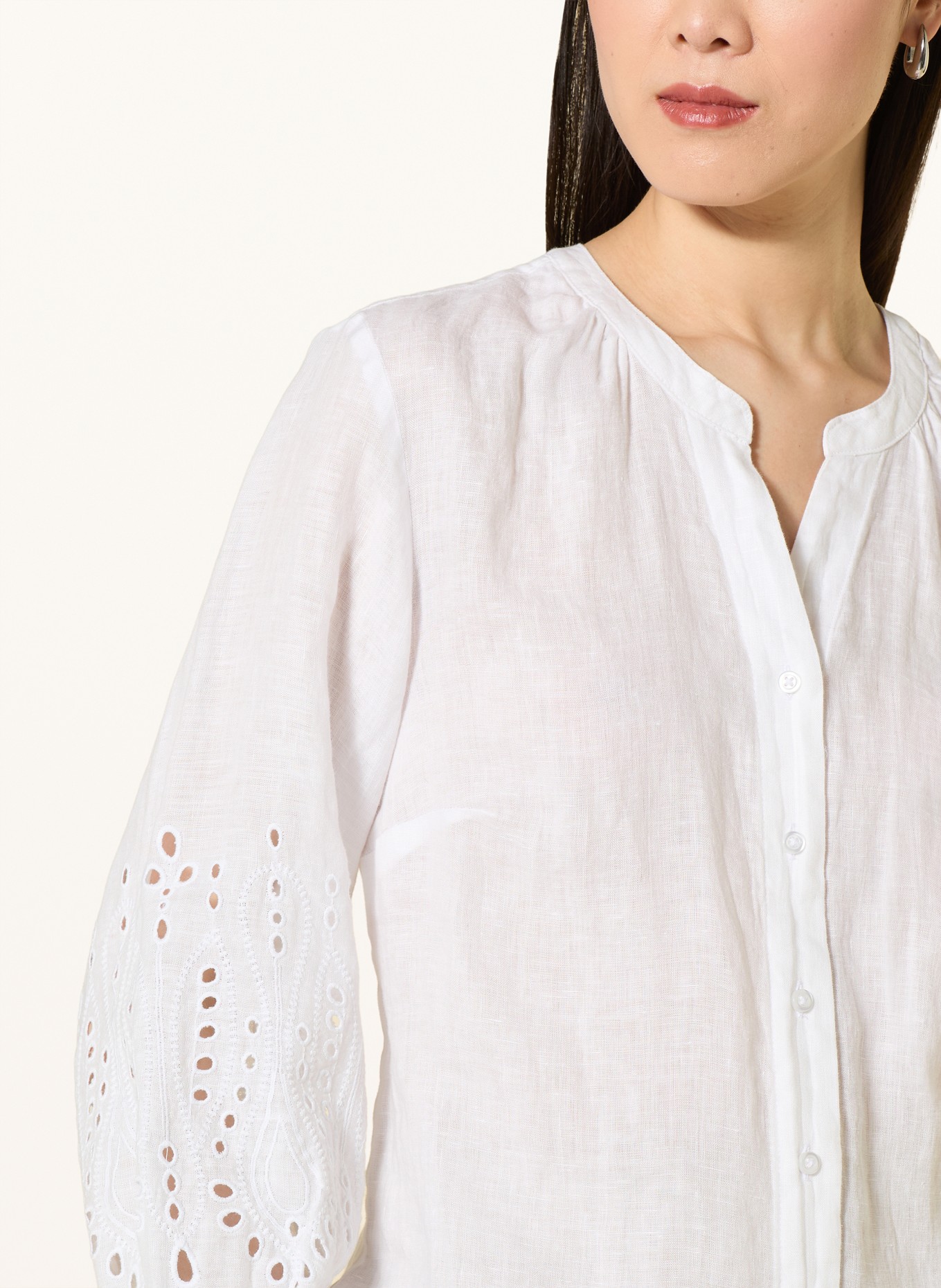 BRAX Linnen blouse VELIA met opengewerkte kant: WIT