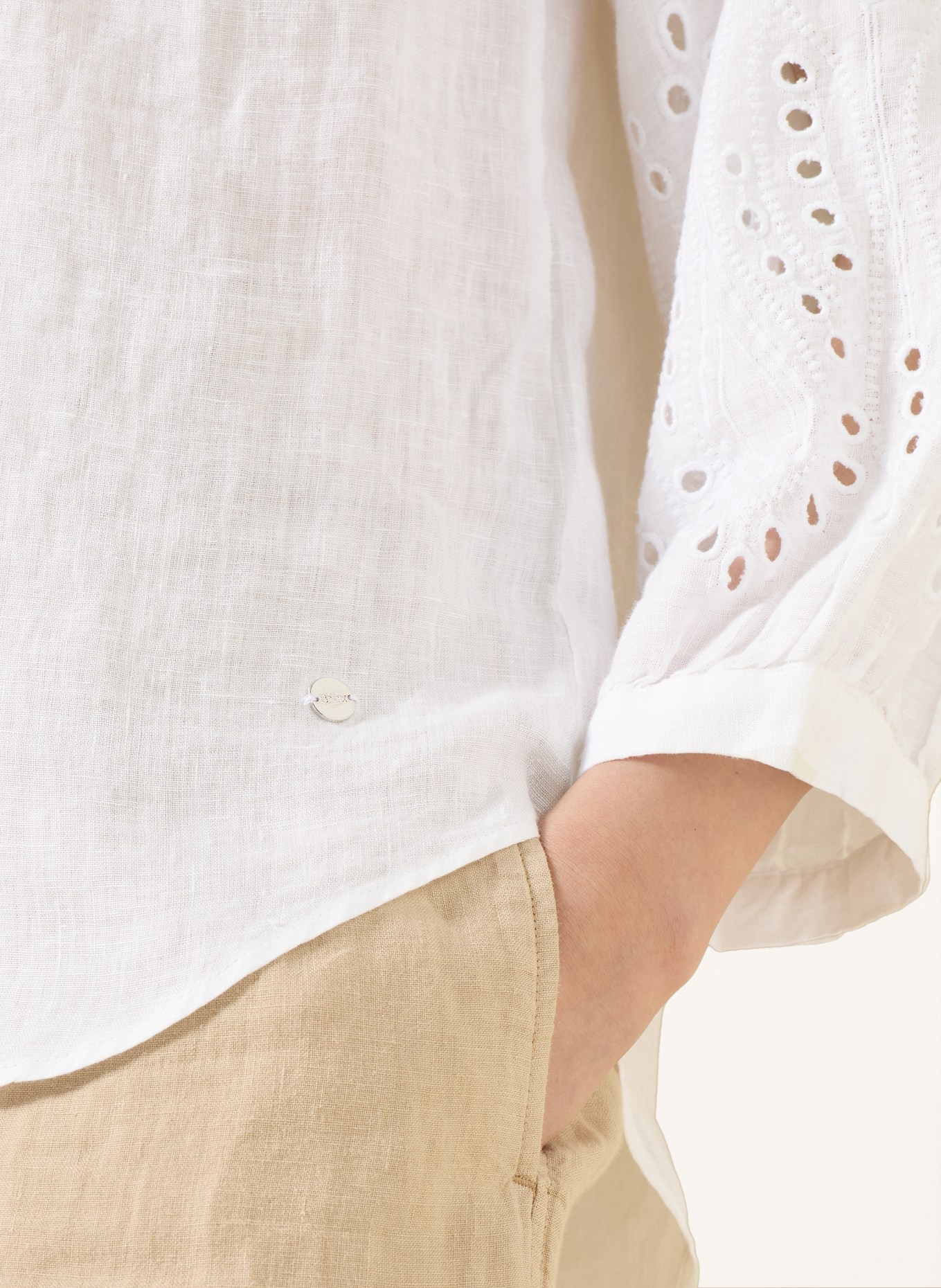 BRAX Linnen blouse VELIA met opengewerkte kant: WIT