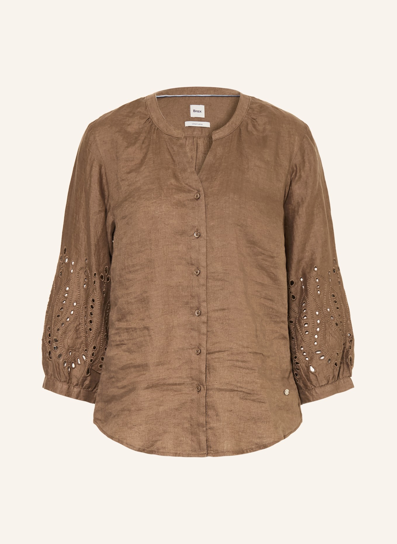 BRAX Linnen blouse VELIA met opengewerkte kant: BRUIN