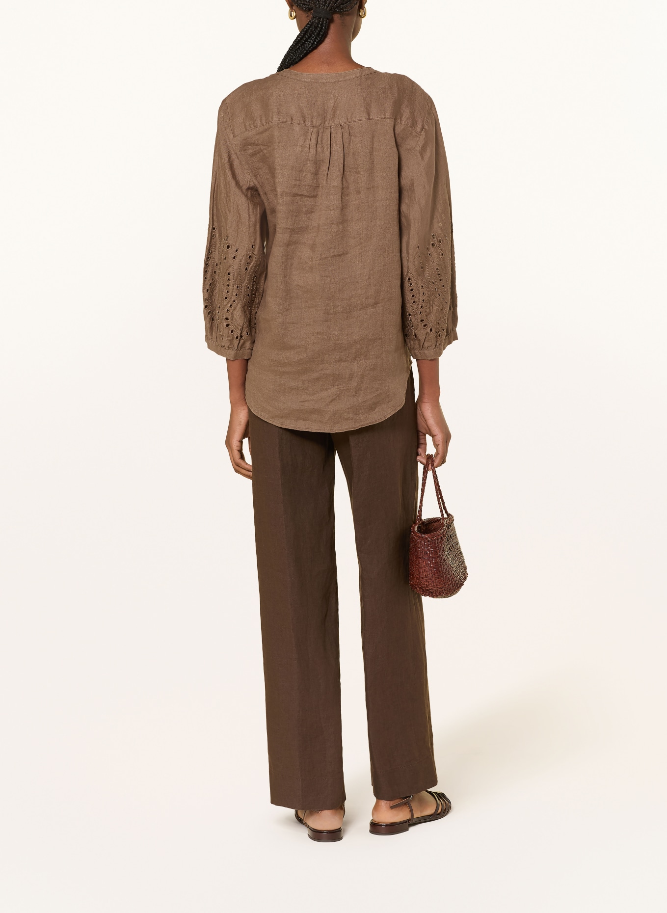 BRAX Linnen blouse VELIA met opengewerkte kant: BRUIN