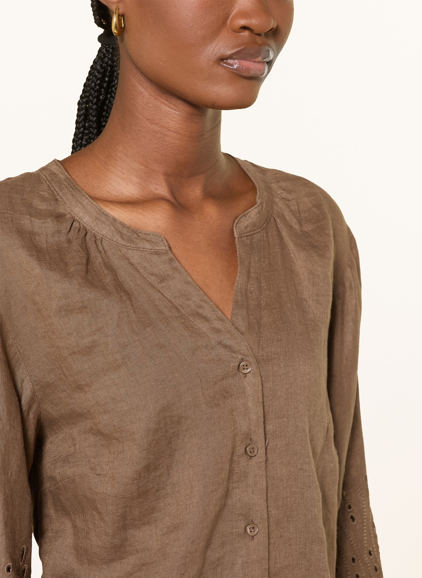 BRAX Linnen blouse VELIA met opengewerkte kant: BRUIN