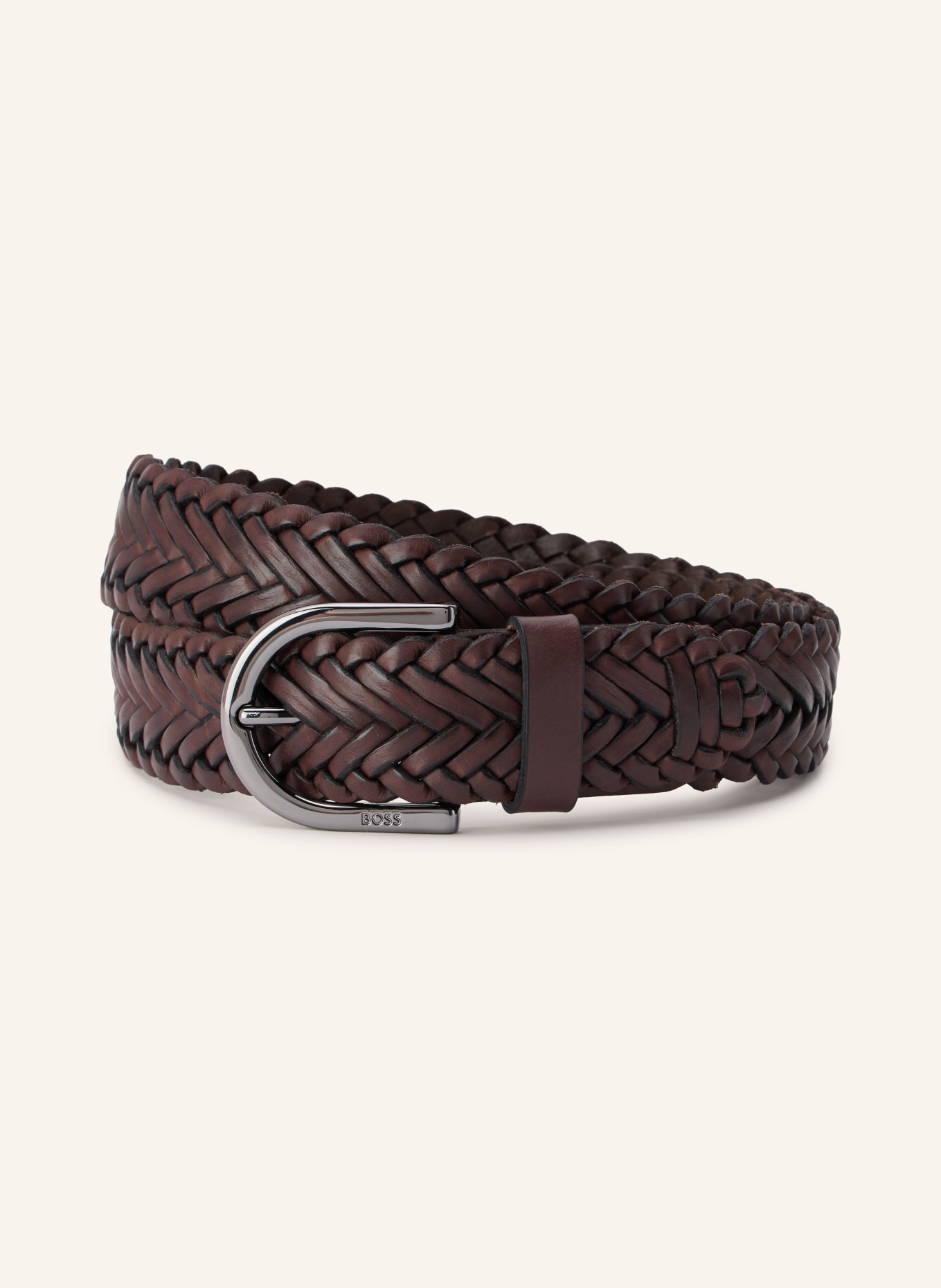BOSS Leren riem: MARRON FONCÉ