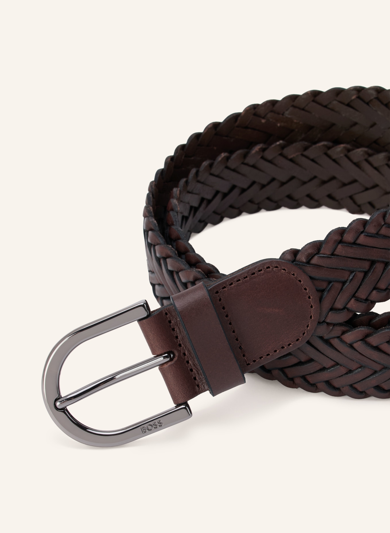 BOSS Leren riem: MARRON FONCÉ