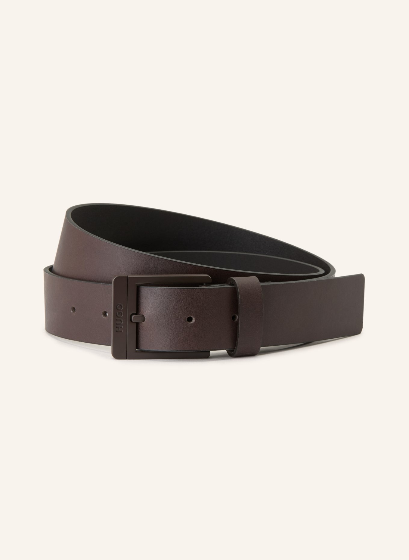 HUGO Leren riem: MARRON FONCÉ