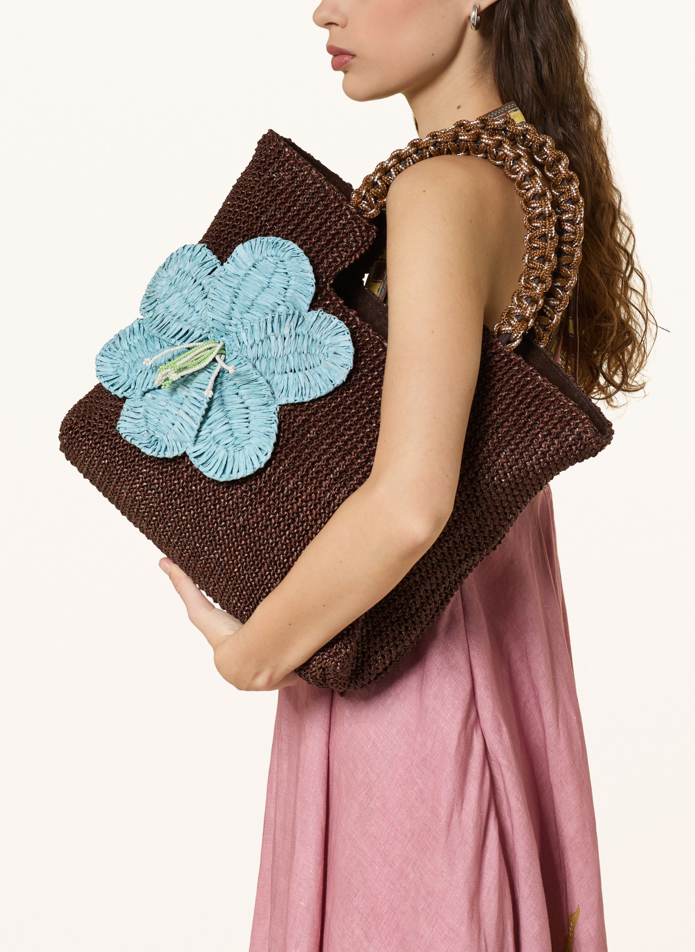 ViaMailBag TENERIFE KNIT Shopper: DARK BROWN / NEON BLUE