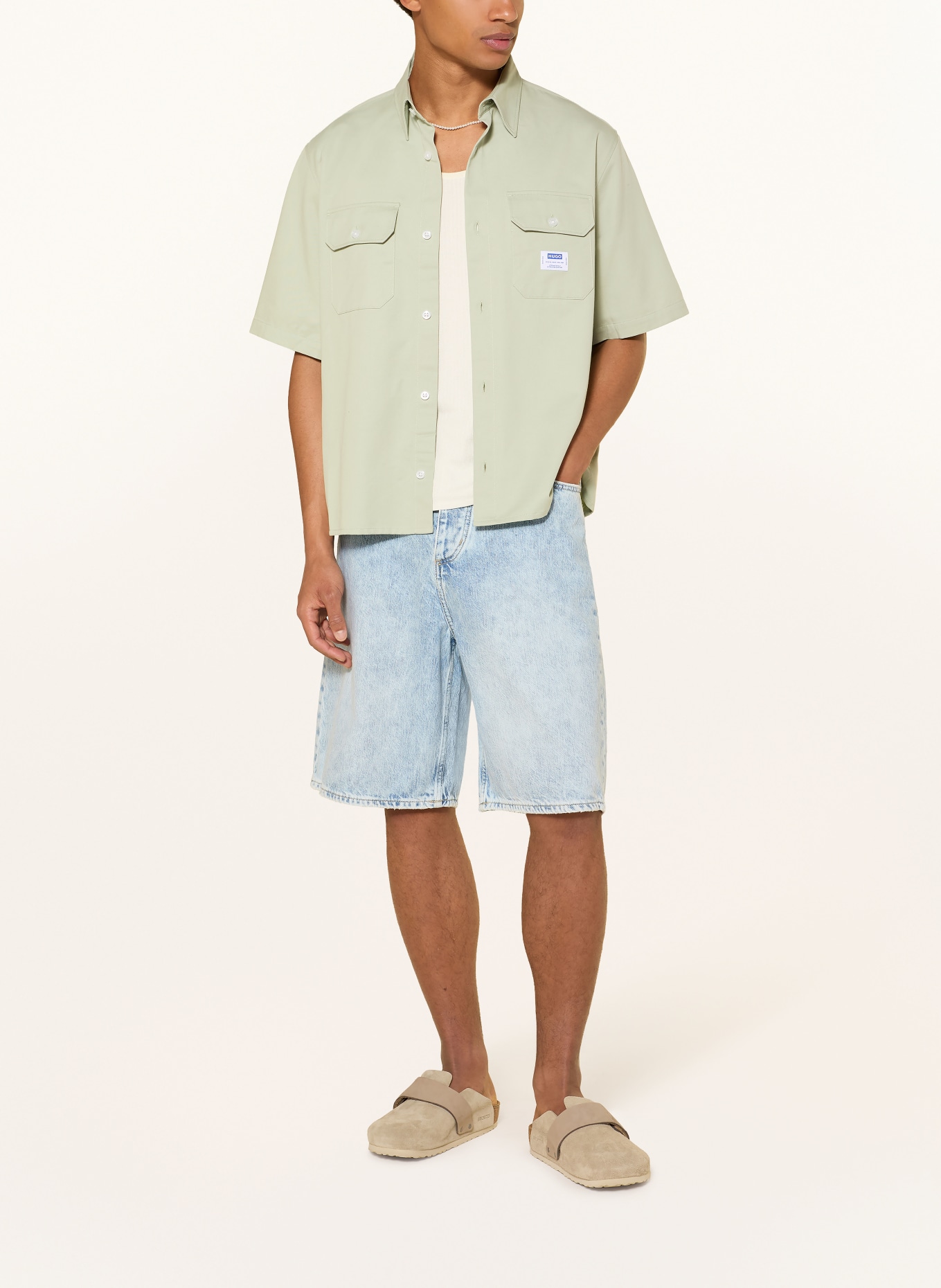 HUGO Jeansshort MASON, losse baggy pasvorm: 449 TURQUOISE/AQUA