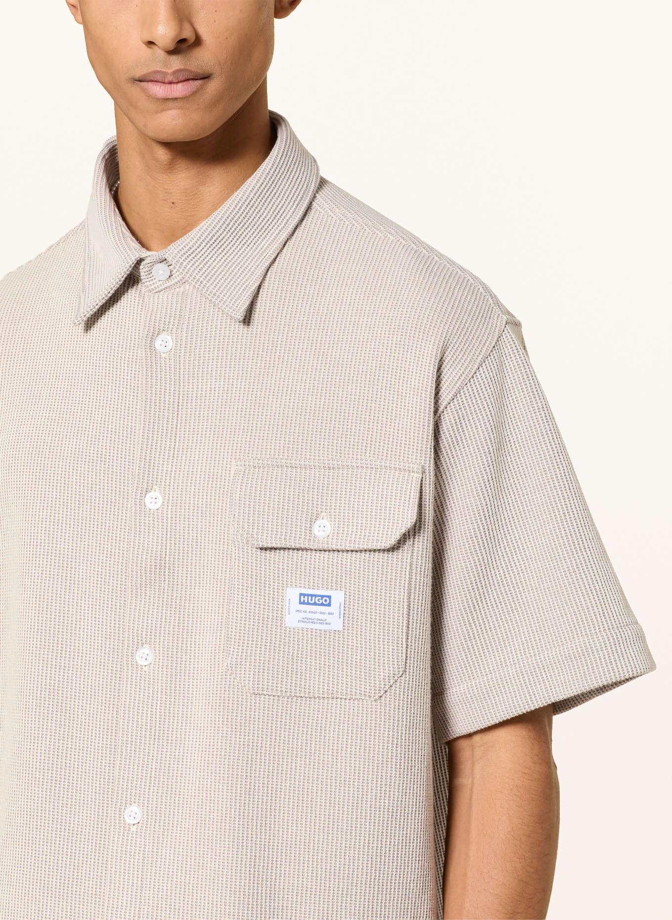 HUGO Strickhemd EBAFFINO Comfort Fit: BEIGE