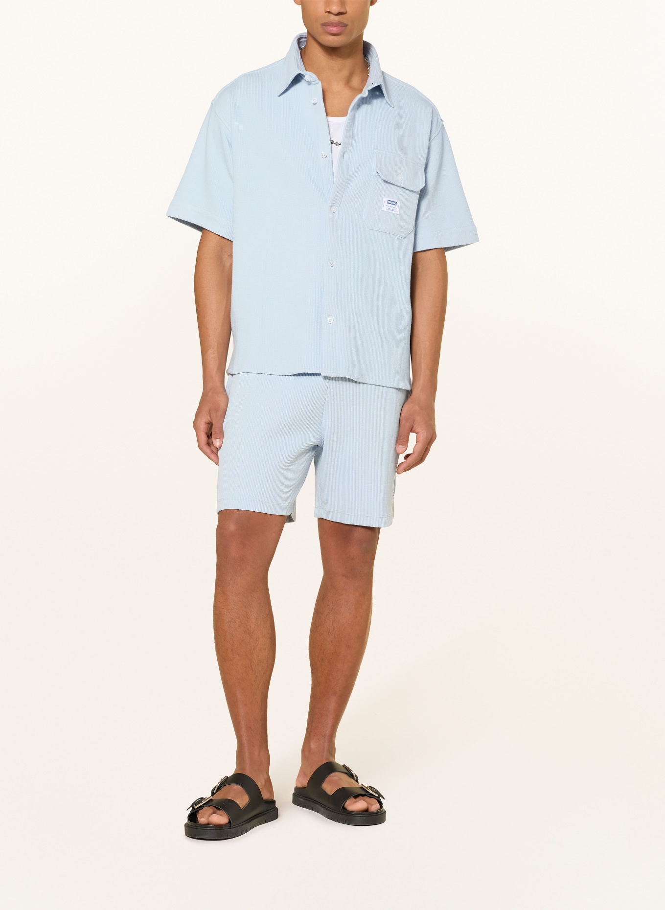 HUGO Strickhemd EBAFFINO Comfort Fit: HELLBLAU