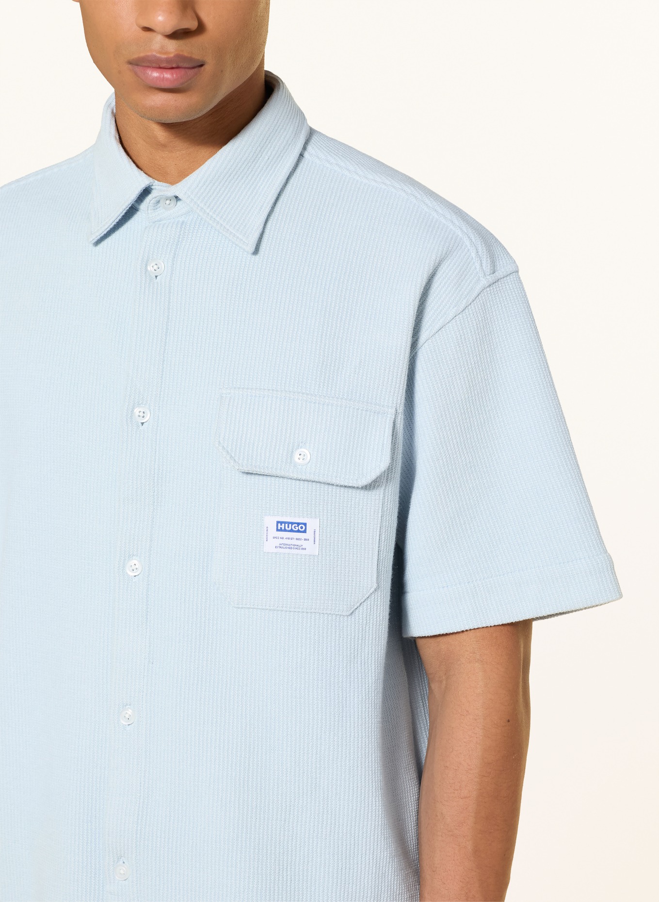 HUGO Strickhemd EBAFFINO Comfort Fit: HELLBLAU