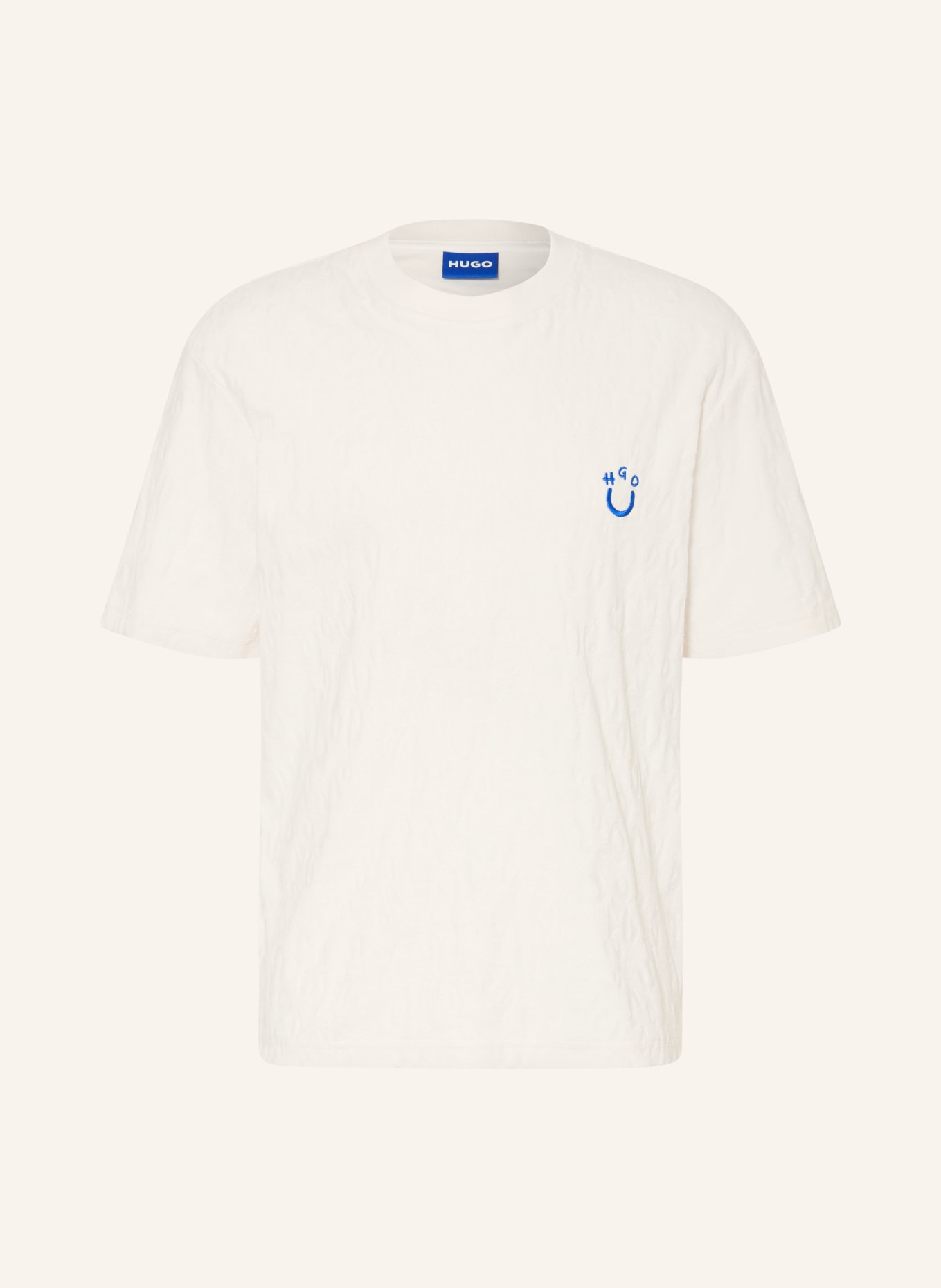 HUGO T-shirt NAGUTEE van badstof: ECRU / BLAUW