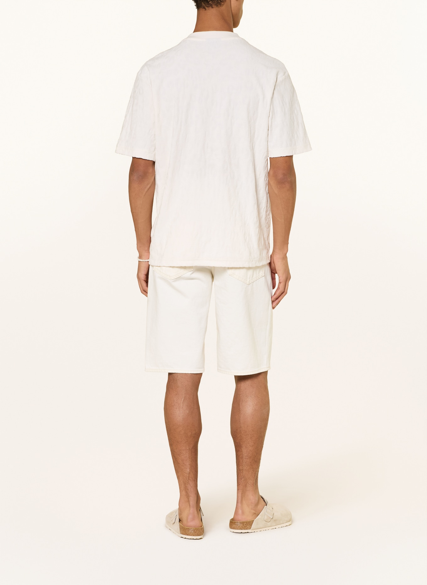 HUGO T-shirt NAGUTEE van badstof: ECRU / BLAUW