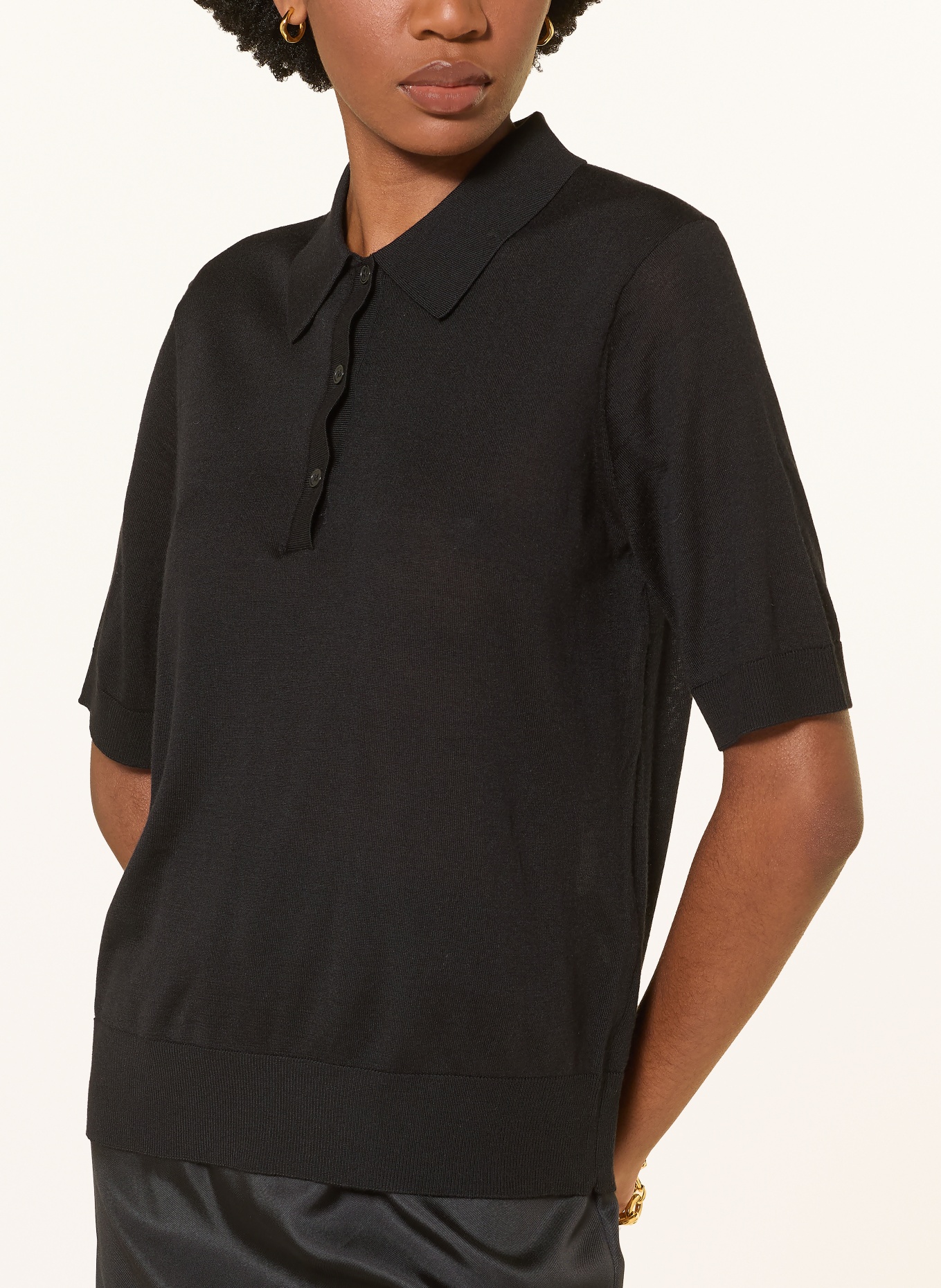 LOULOU DE SAISON Polo en maille MIGO en cachemire: NOIR