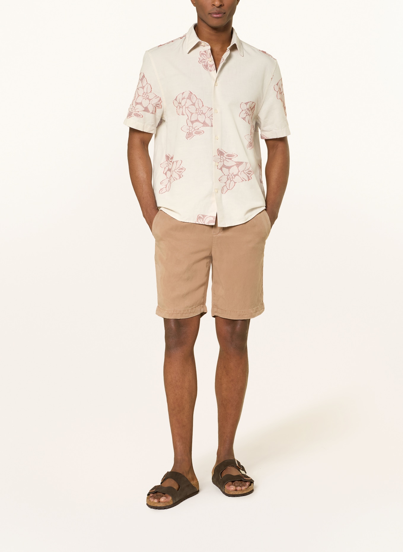 STRELLSON Kurzarm-Hemd CASYN Comfort Fit: BEIGE / DUNKELORANGE