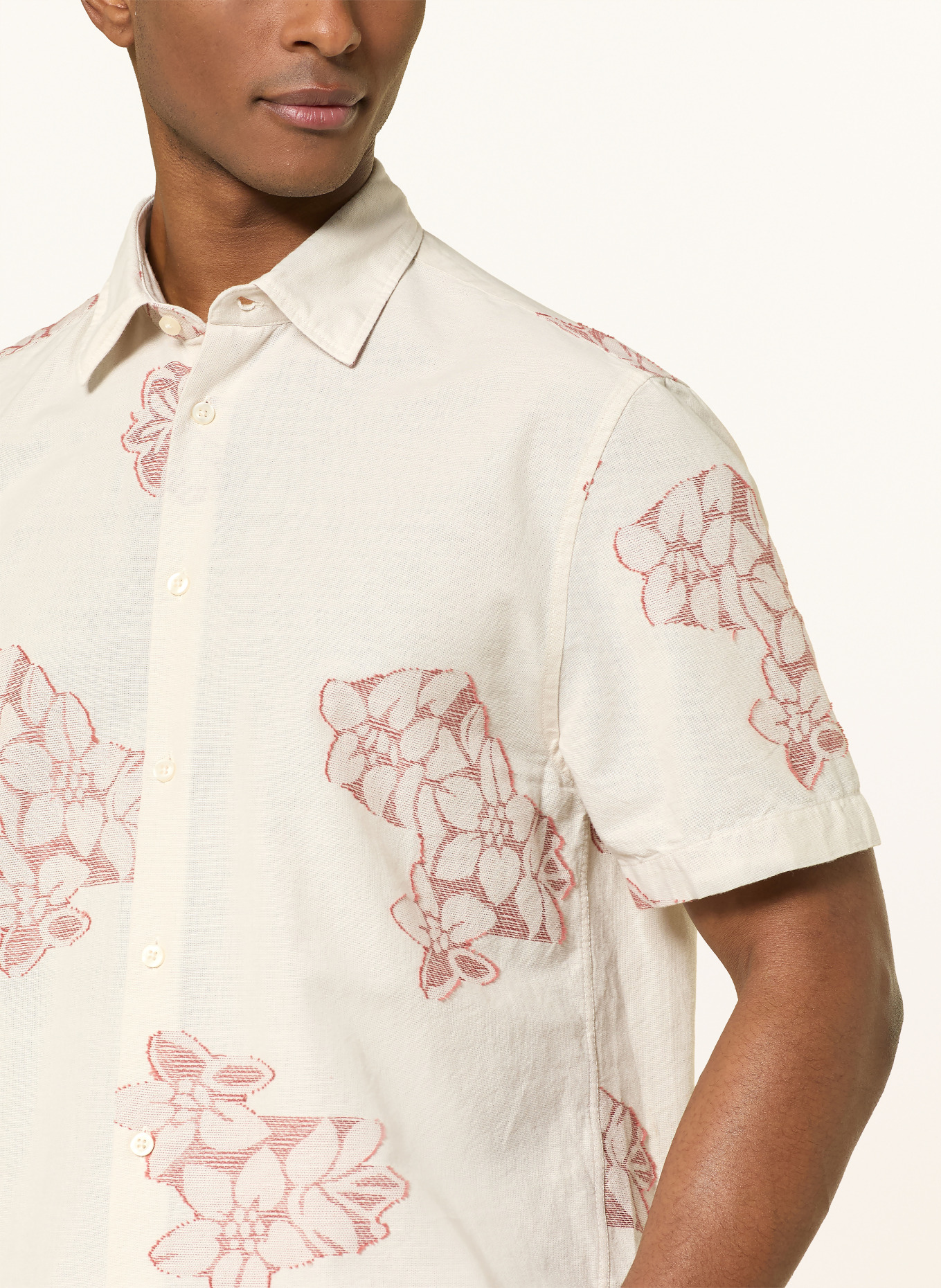 STRELLSON Kurzarm-Hemd CASYN Comfort Fit: BEIGE / DUNKELORANGE