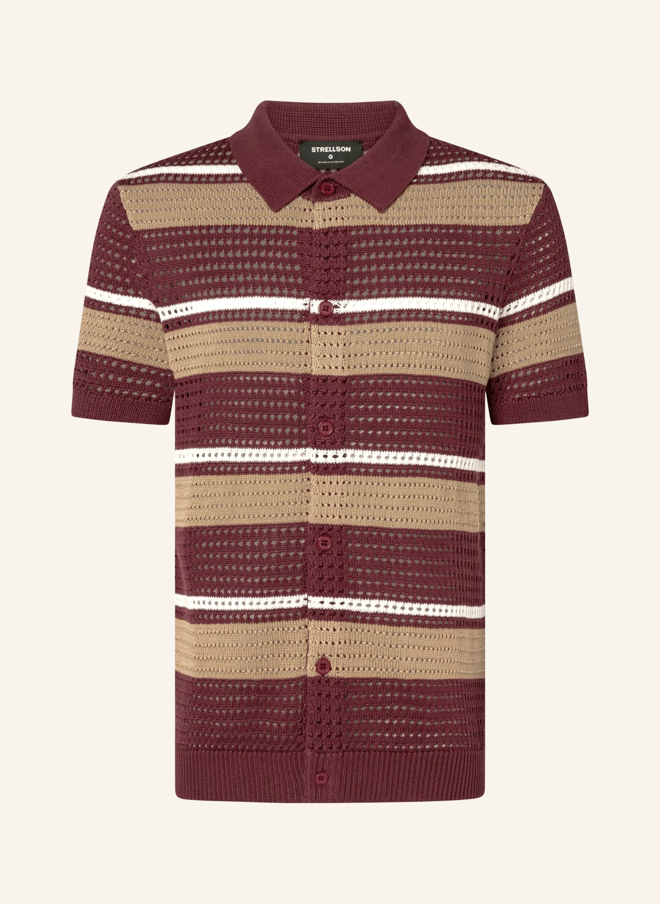 STRELLSON Gebreid overhemd ANDER Slim Fit: DONKERROOD / LICHTBRUIN / WIT
