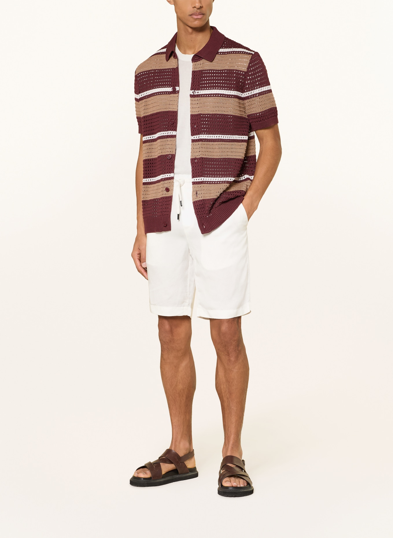 STRELLSON Gebreid overhemd ANDER Slim Fit: DONKERROOD / LICHTBRUIN / WIT