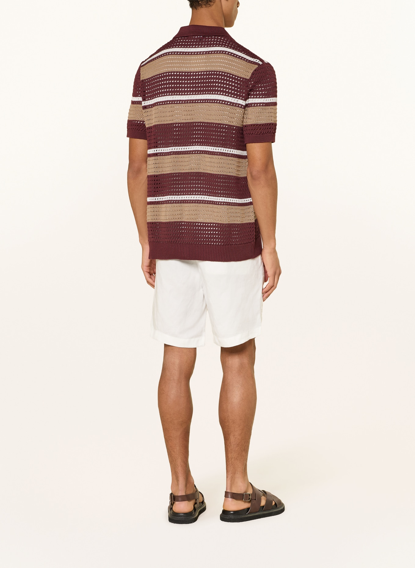 STRELLSON Gebreid overhemd ANDER Slim Fit: DONKERROOD / LICHTBRUIN / WIT