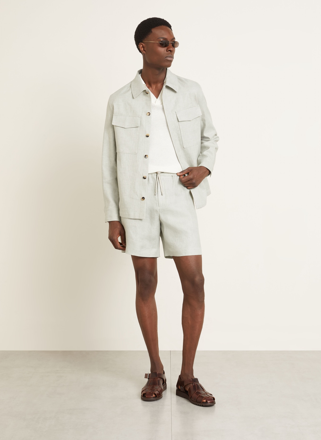 AGNONA linen shorts: LIGHT GREEN